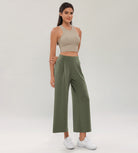 Modal Soft Wide Leg Cropped Casual Pants Dark Sage - ododos