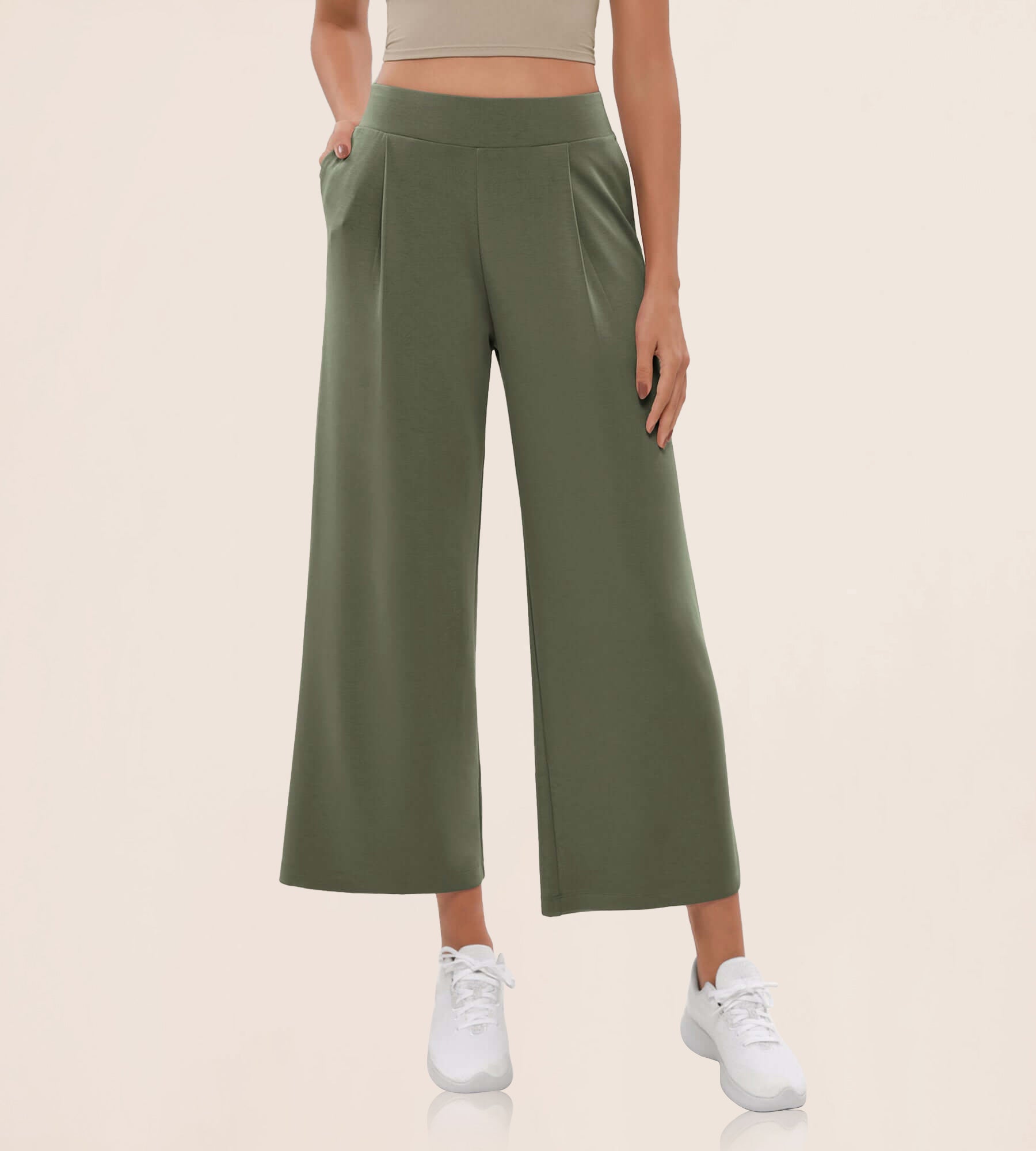 Modal Soft Wide Leg Cropped Casual Pants - ododos