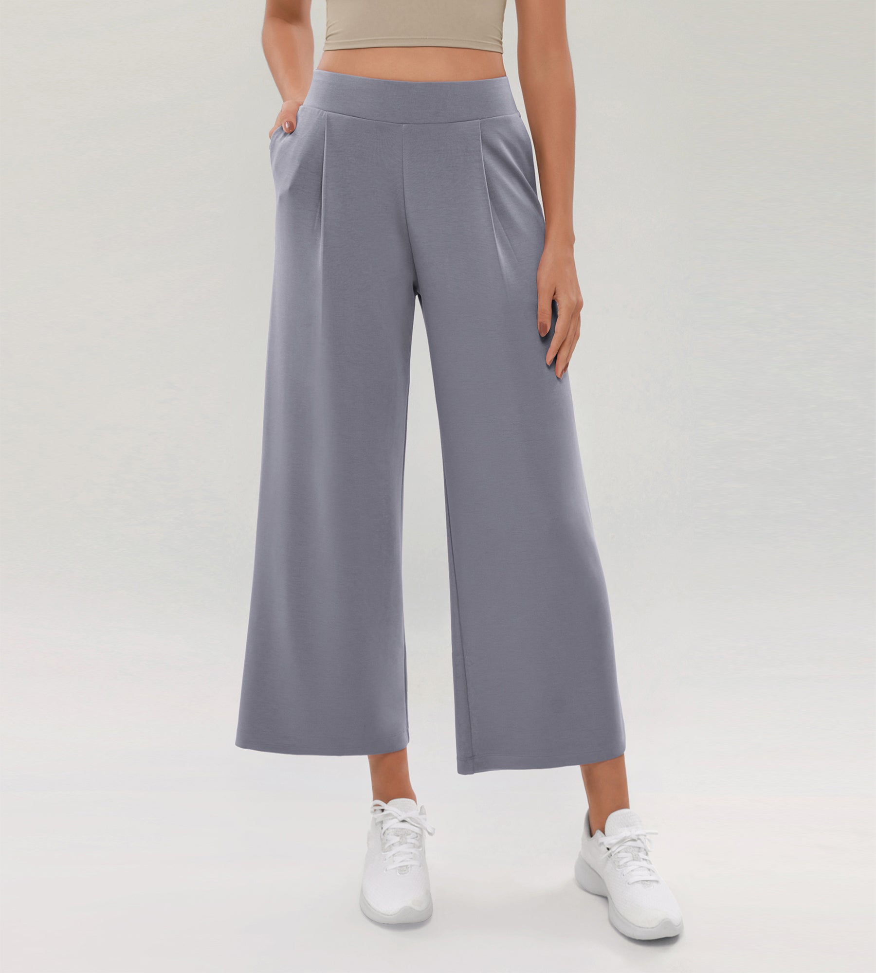 Modal Soft Wide Leg Cropped Casual Pants - ododos