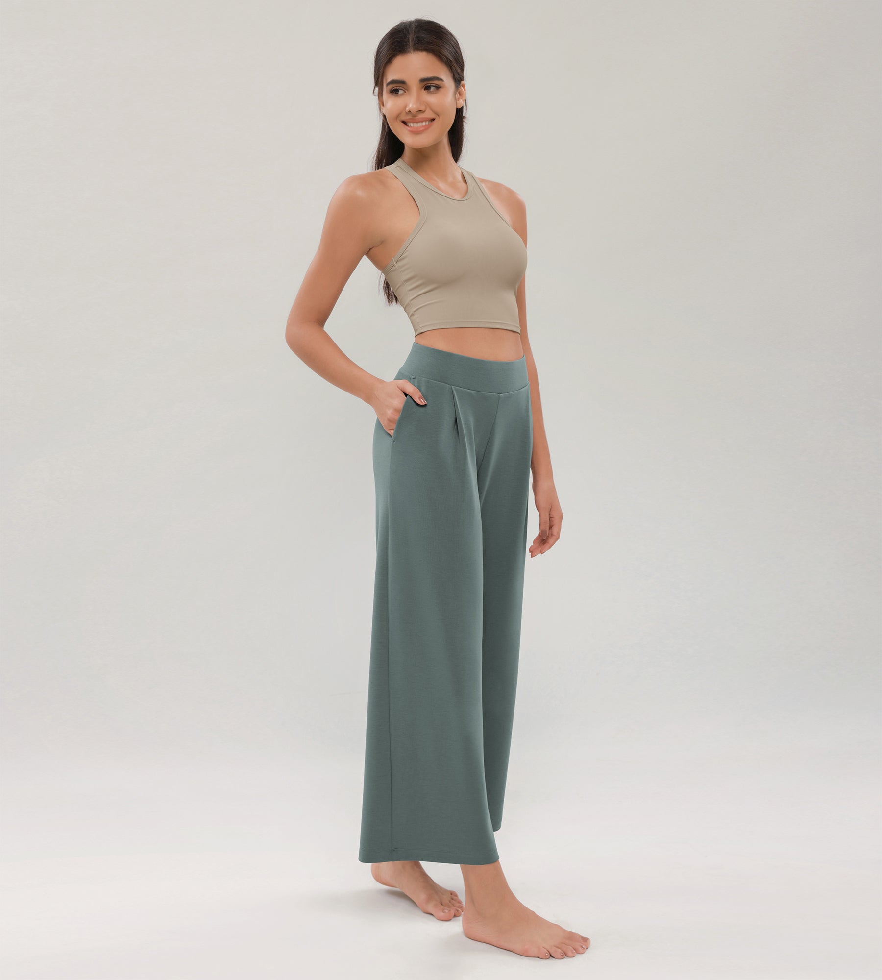 Modal Soft Wide Leg Cropped Casual Pants - ododos