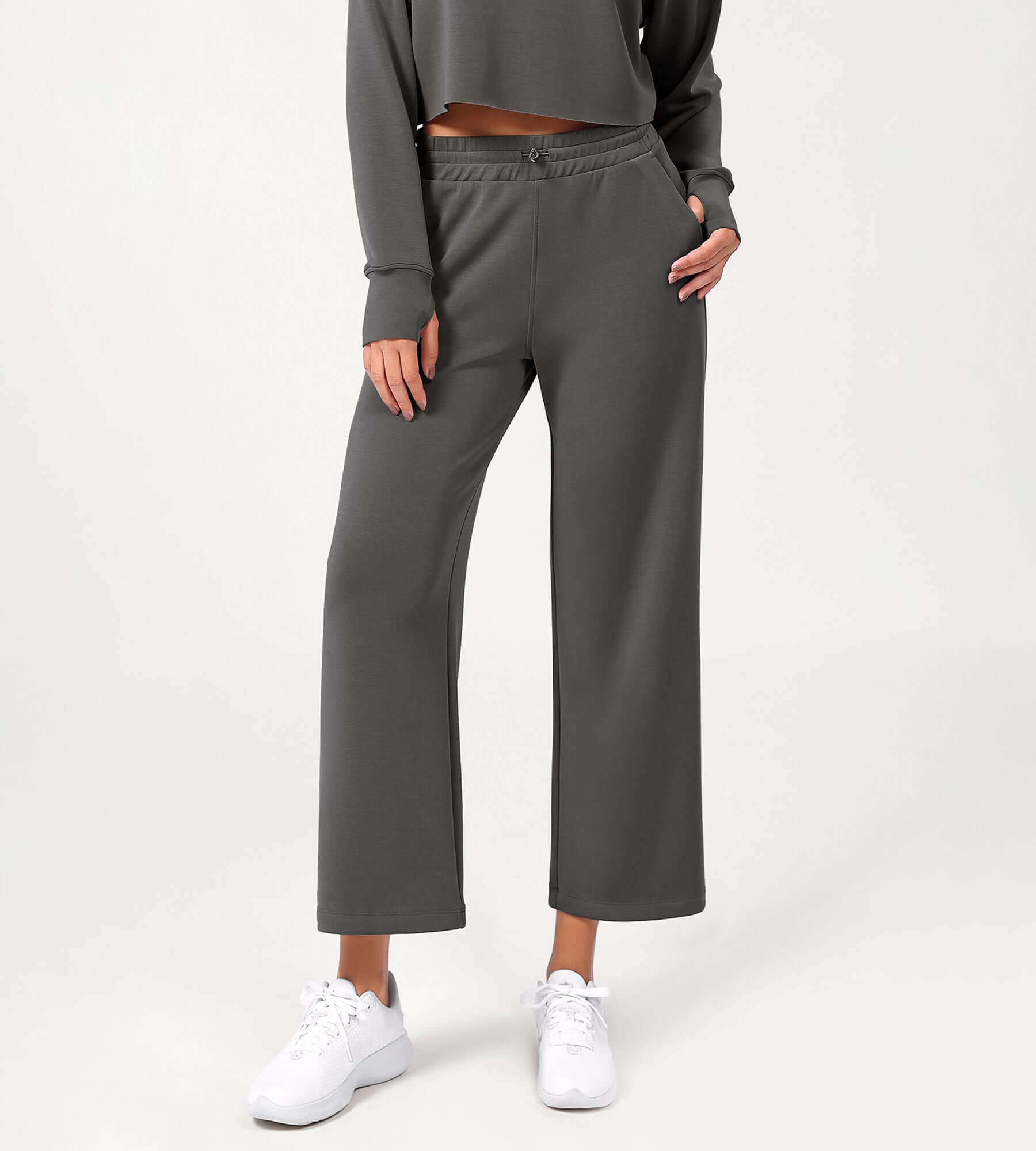 25 Adjustable Shockcord High Waist Casual Lounge Pants with Pockets - ododos