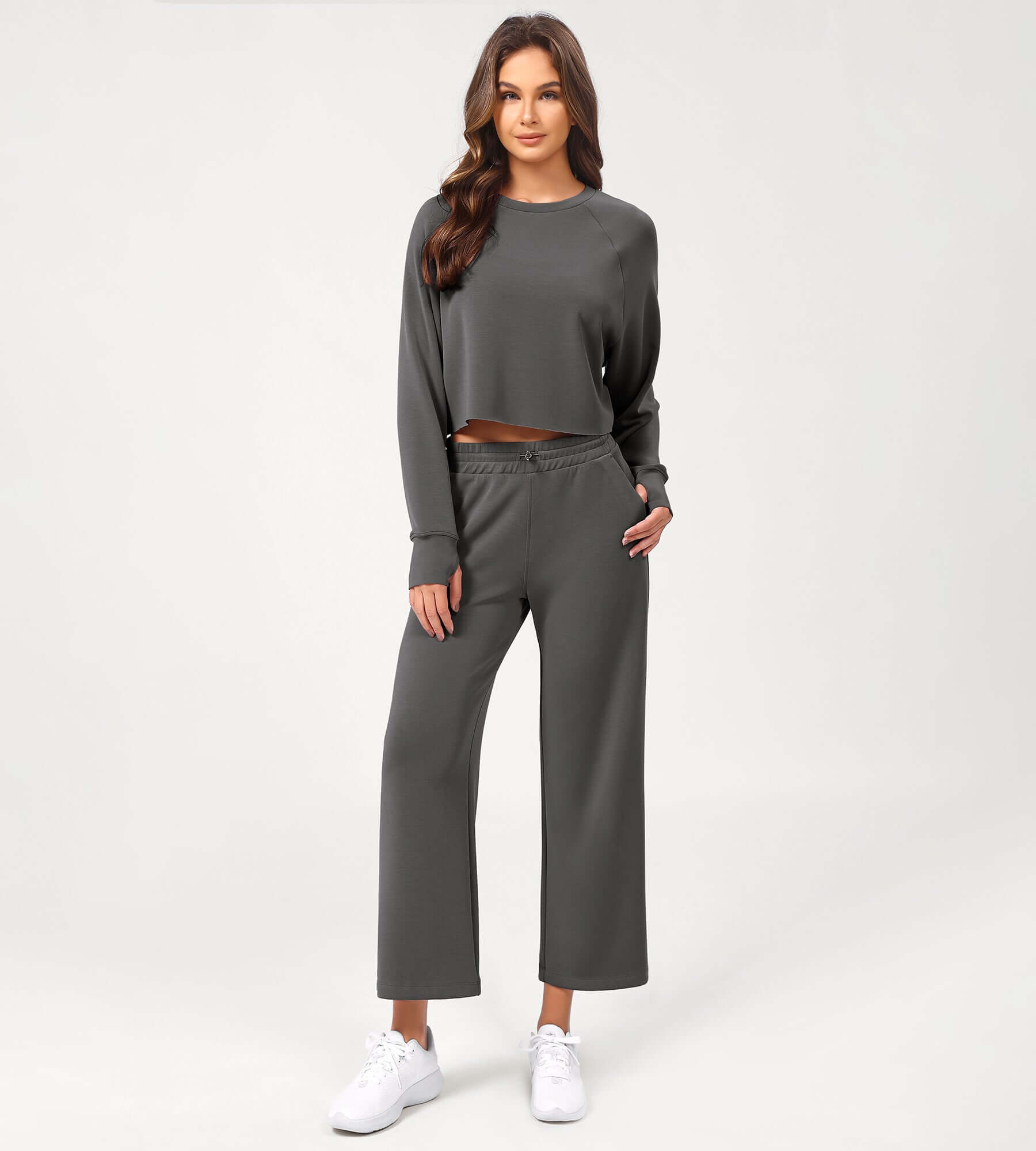 25 Adjustable Shockcord High Waist Casual Lounge Pants with Pockets Charcoal - ododos