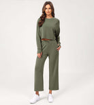 25" Adjustable Shockcord High Waist Casual Lounge Pants with Pockets Dark Sage - ododos