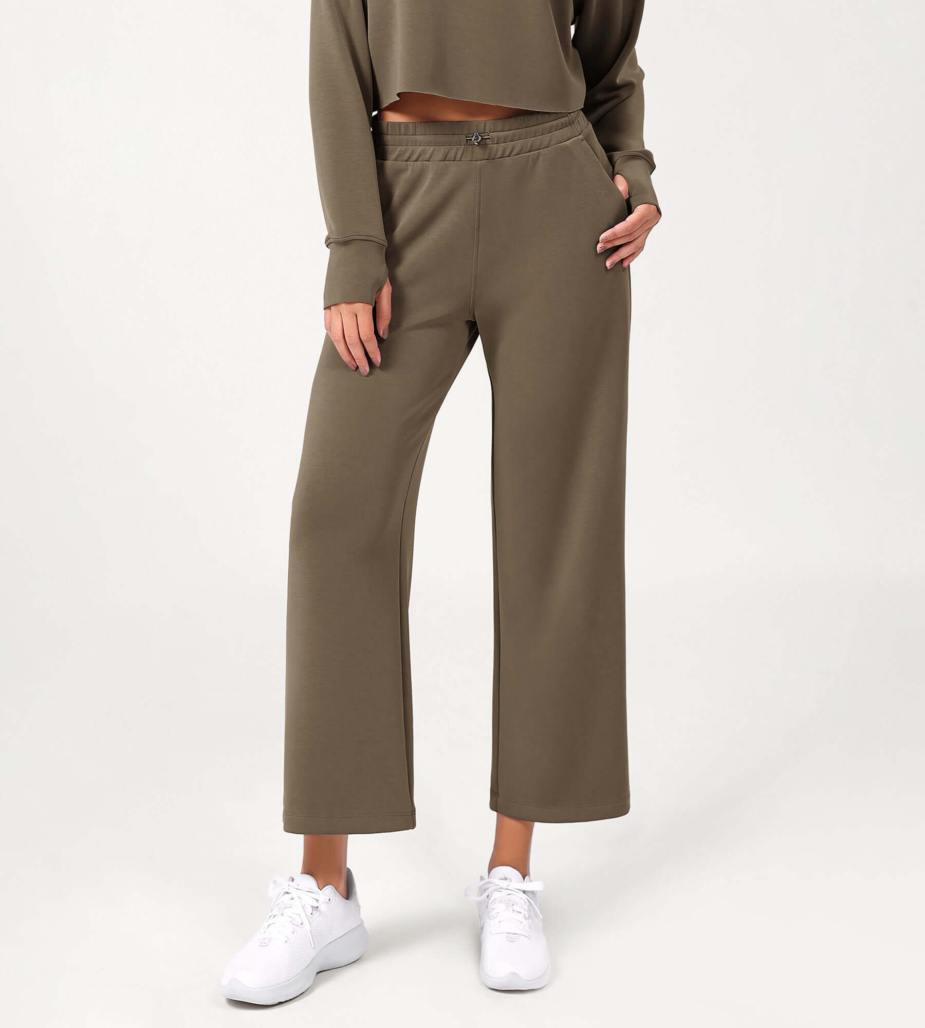 25 Adjustable Shockcord High Waist Casual Lounge Pants with Pockets - ododos