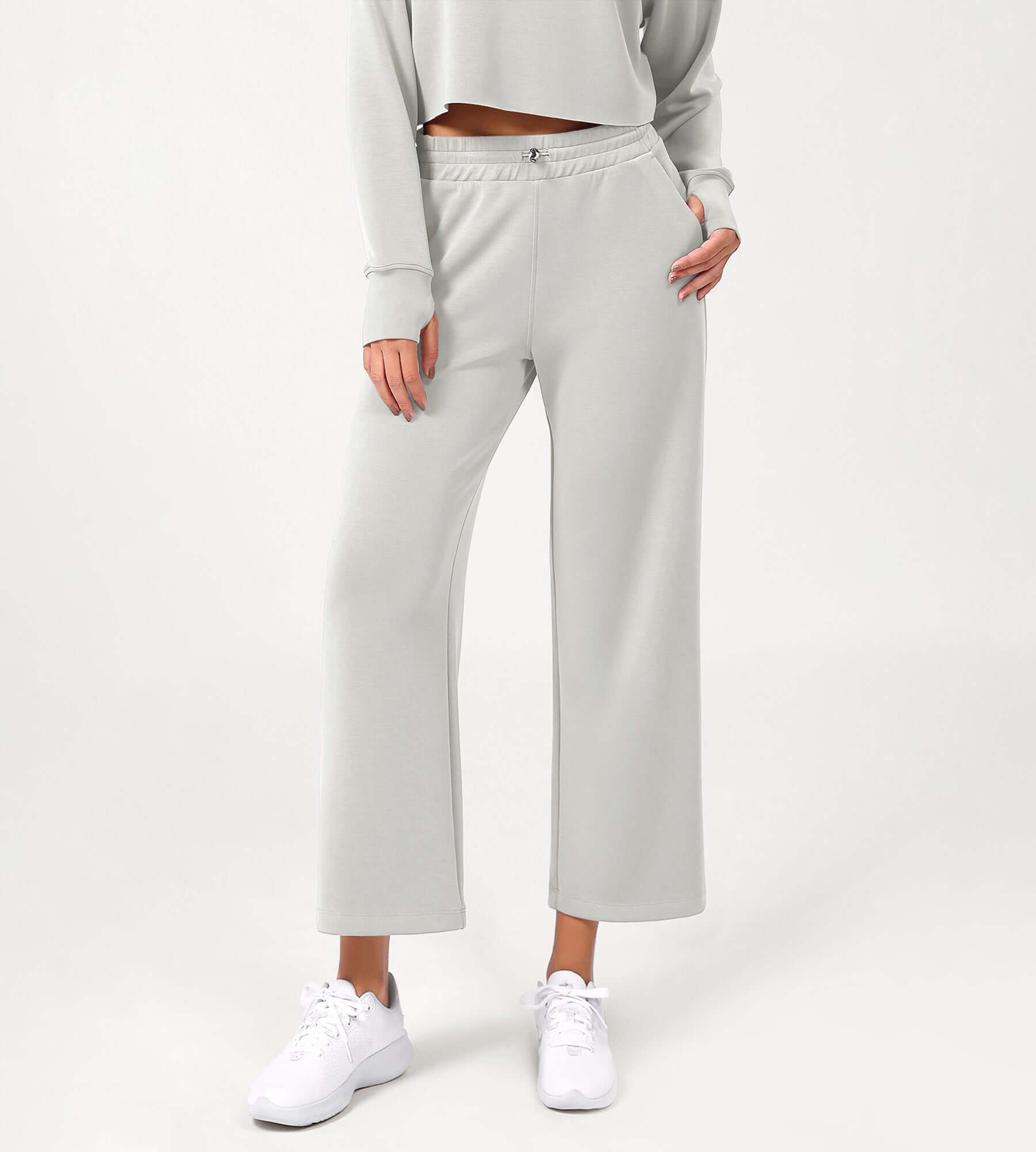 25 Adjustable Shockcord High Waist Casual Lounge Pants with Pockets - ododos