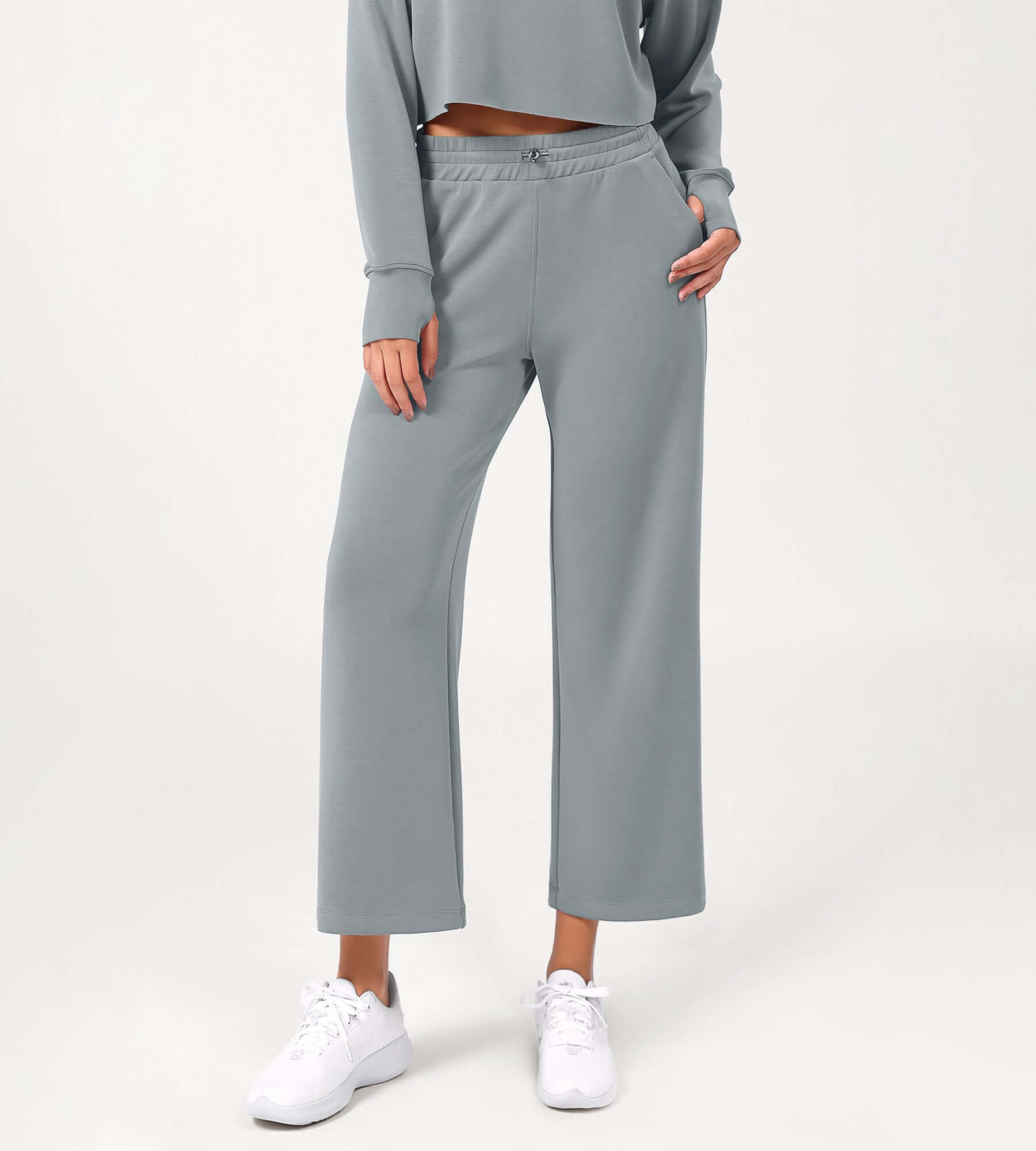 25 Adjustable Shockcord High Waist Casual Lounge Pants with Pockets - ododos