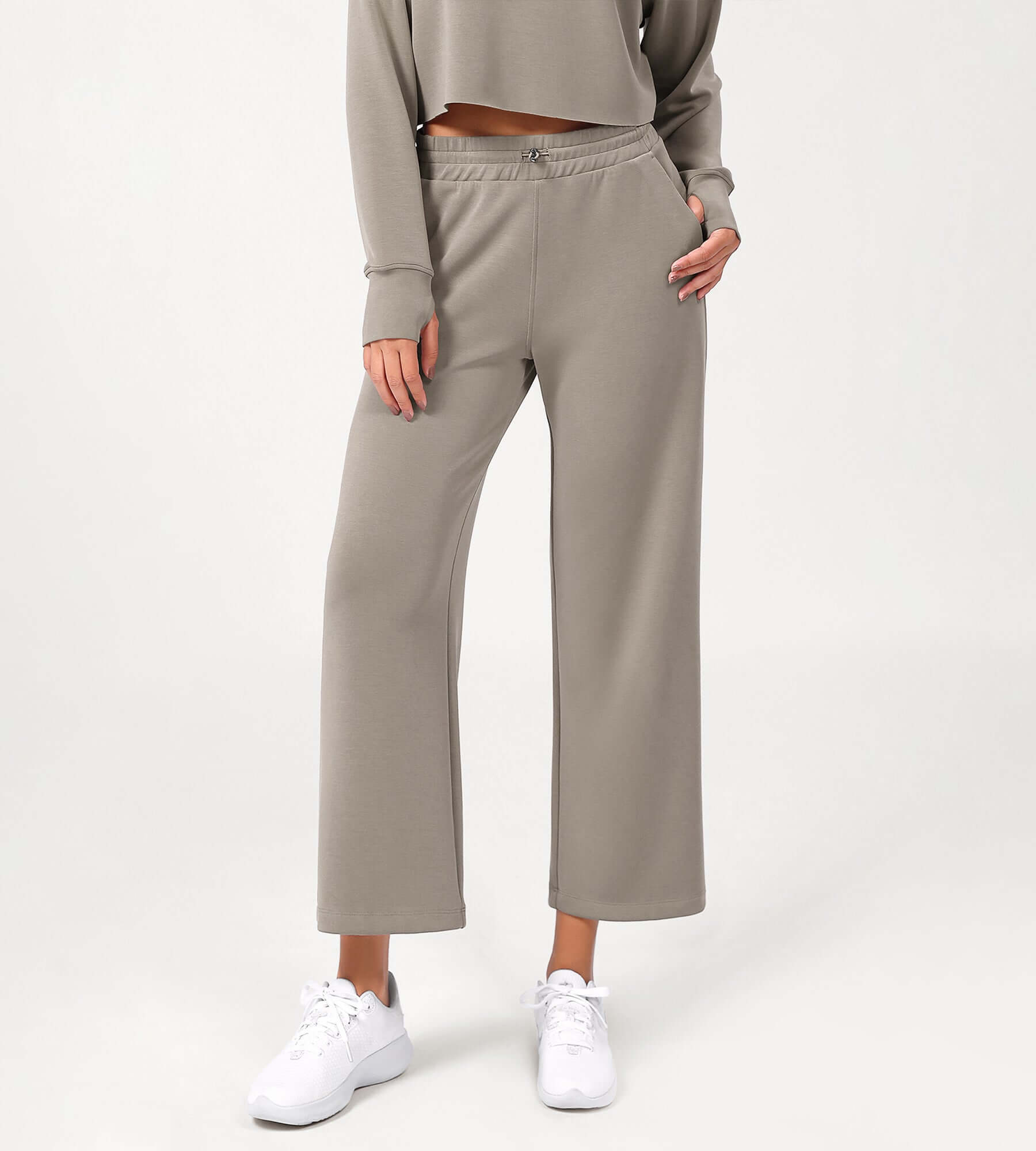 25 Adjustable Shockcord High Waist Casual Lounge Pants with Pockets - ododos