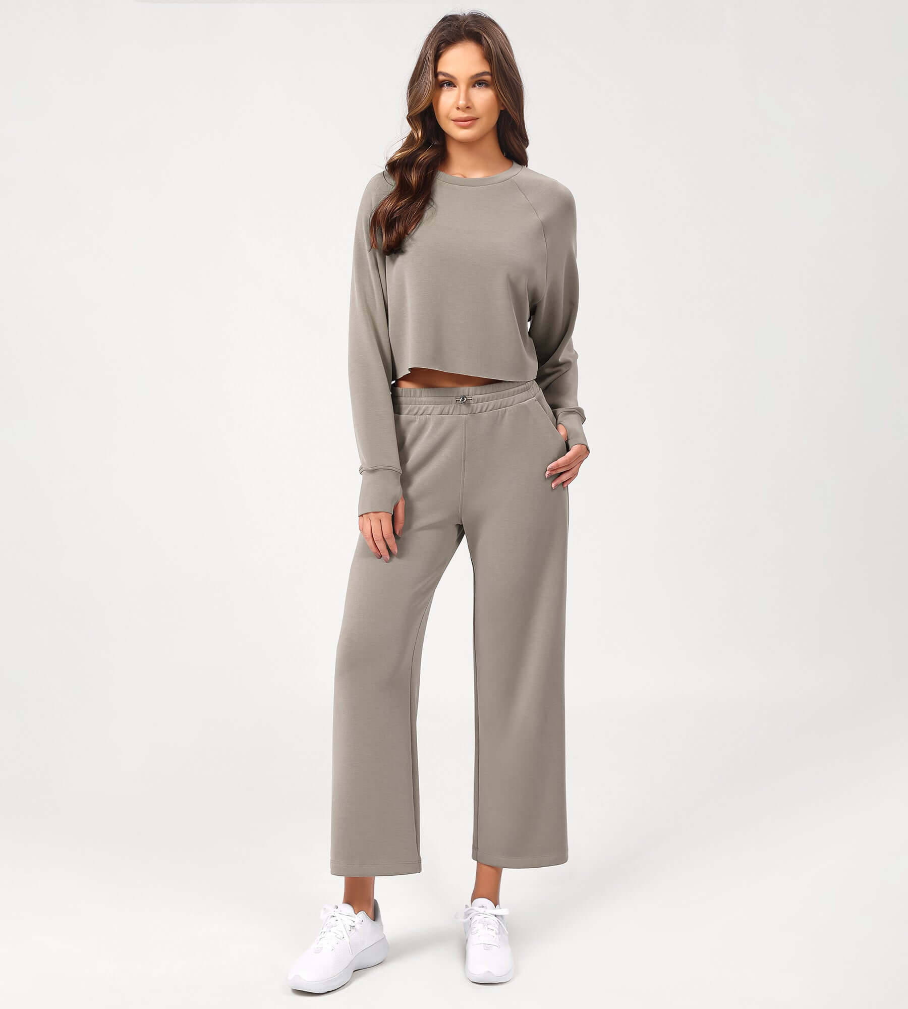 25 Adjustable Shockcord High Waist Casual Lounge Pants with Pockets Khaki - ododos