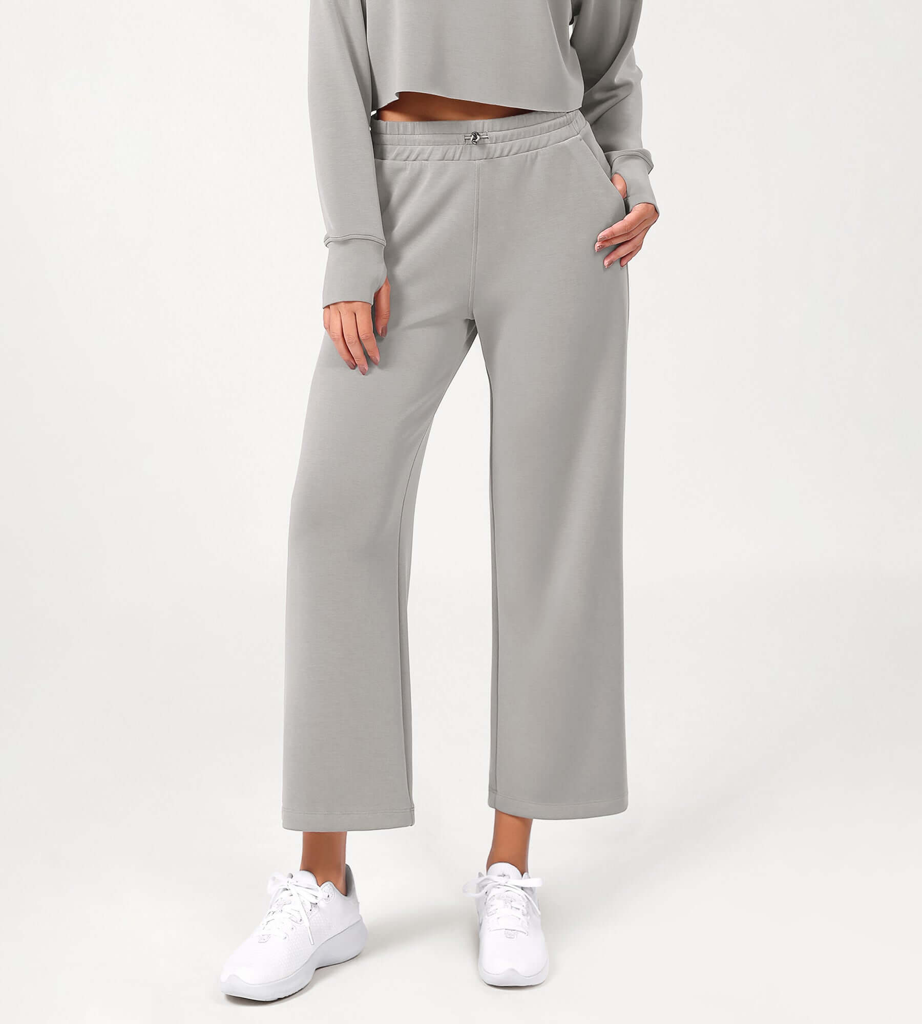 25 Adjustable Shockcord High Waist Casual Lounge Pants with Pockets - ododos