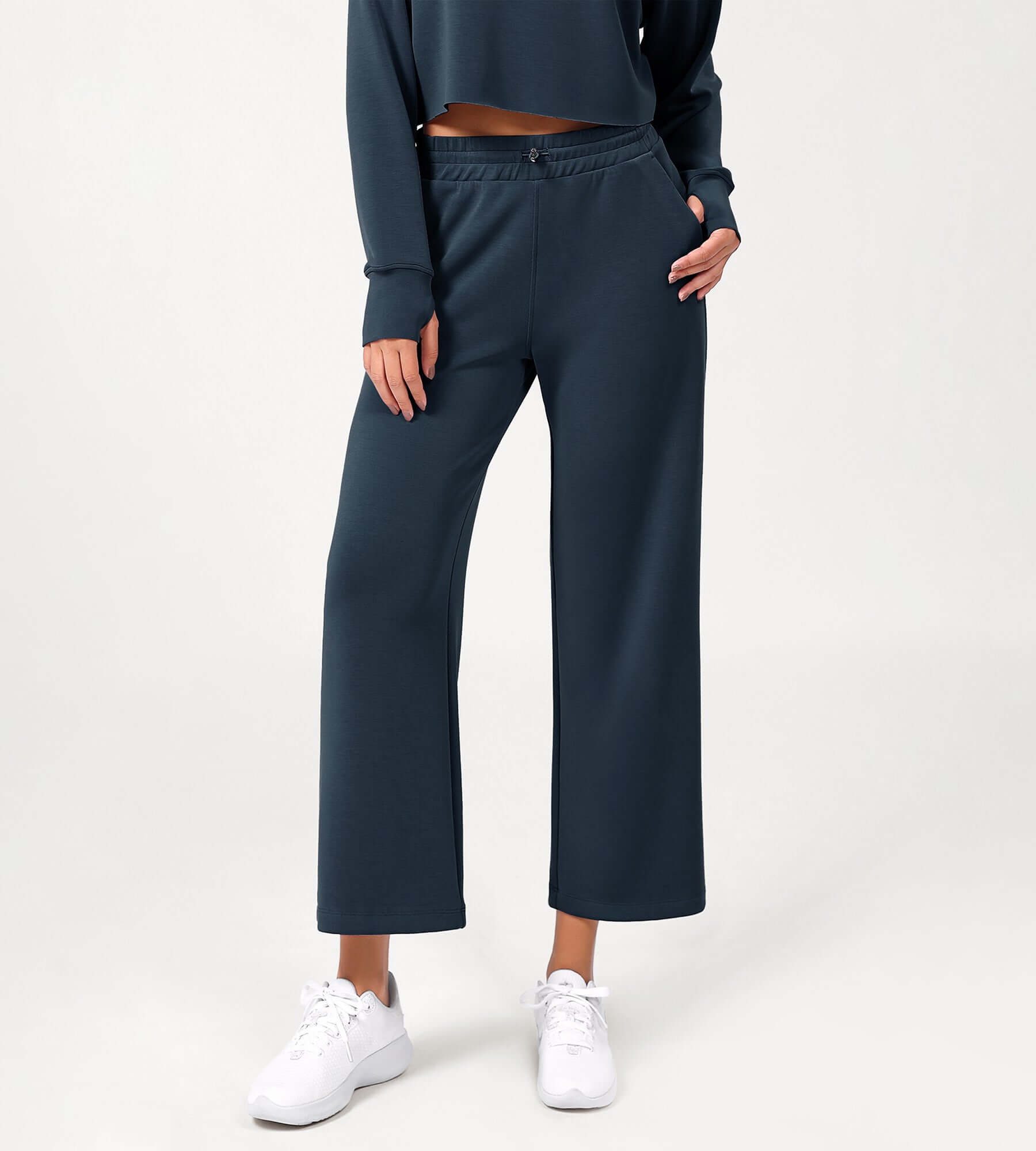 25 Adjustable Shockcord High Waist Casual Lounge Pants with Pockets - ododos