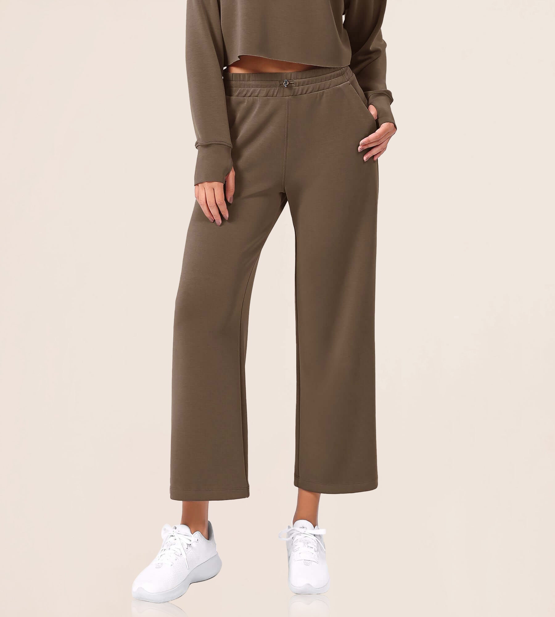 25 Adjustable Shockcord High Waist Casual Lounge Pants with Pockets - ododos