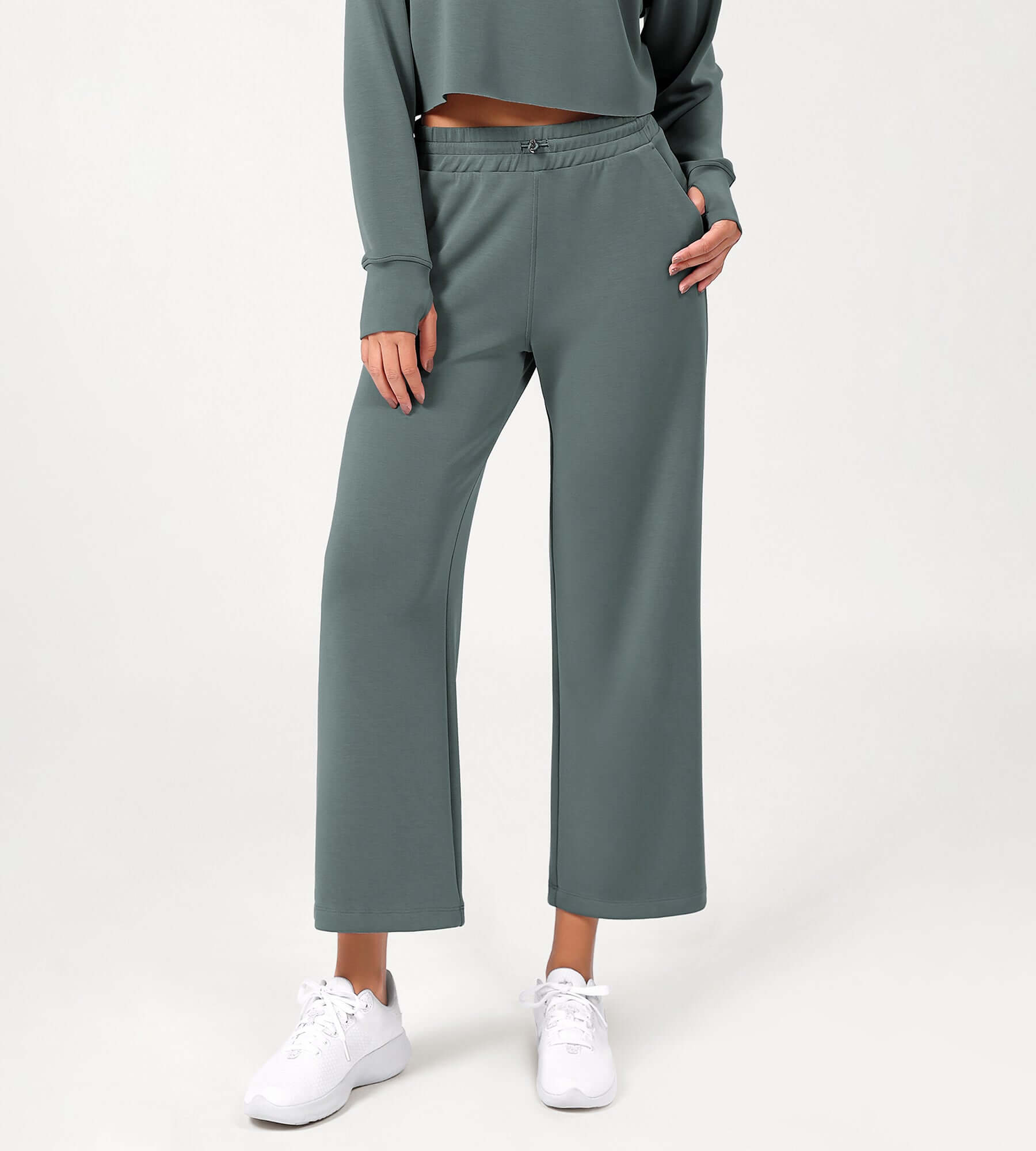 25 Adjustable Shockcord High Waist Casual Lounge Pants with Pockets - ododos