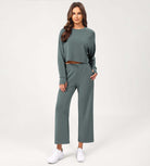 25" Adjustable Shockcord High Waist Casual Lounge Pants with Pockets Slate Green - ododos