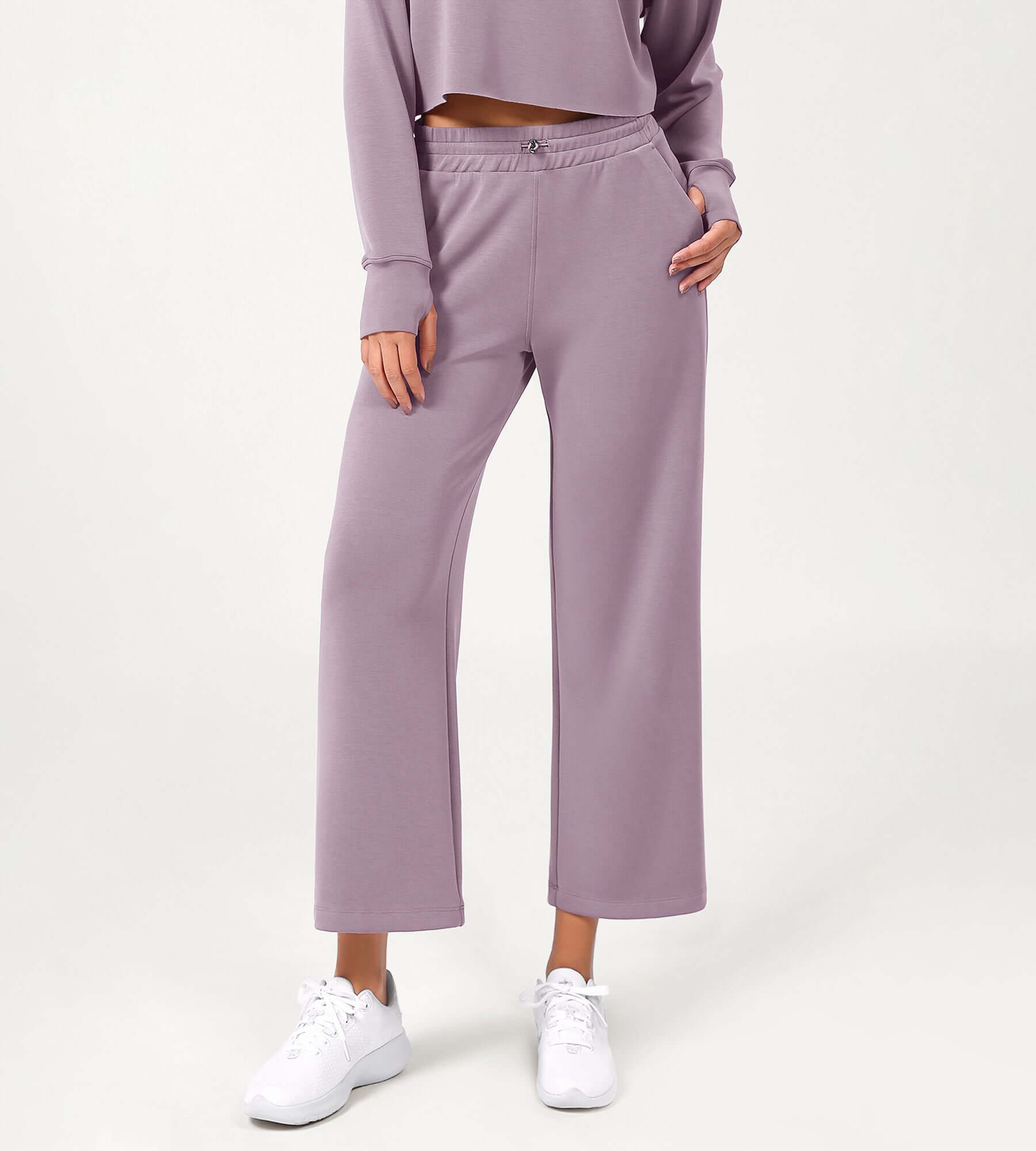 25 Adjustable Shockcord High Waist Casual Lounge Pants with Pockets - ododos