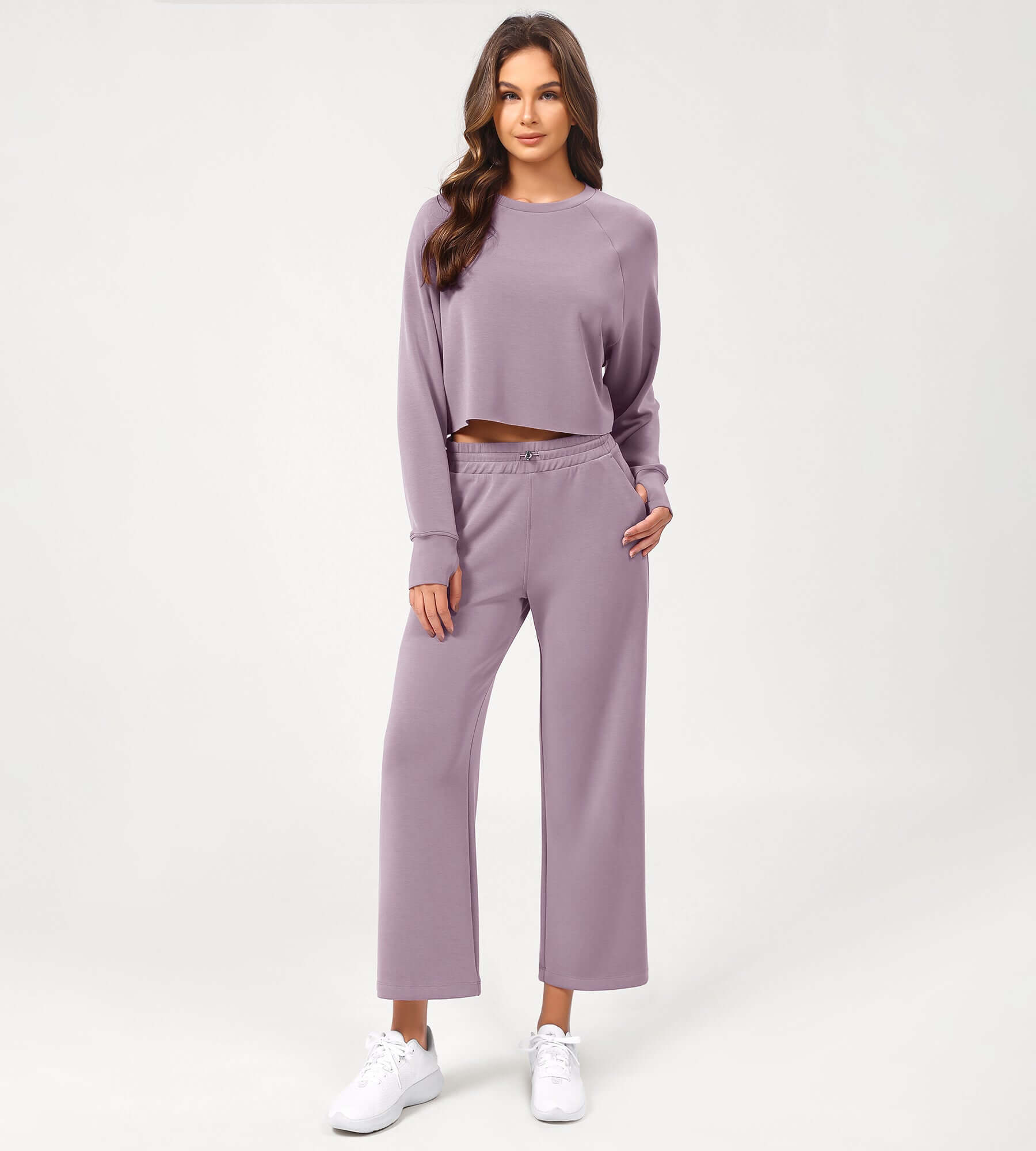 25 Adjustable Shockcord High Waist Casual Lounge Pants with Pockets Taro Purple - ododos