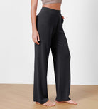 Women's Modal Soft Wide Leg Elastic High Waist Lounge Pants with Pockets Black - ododos