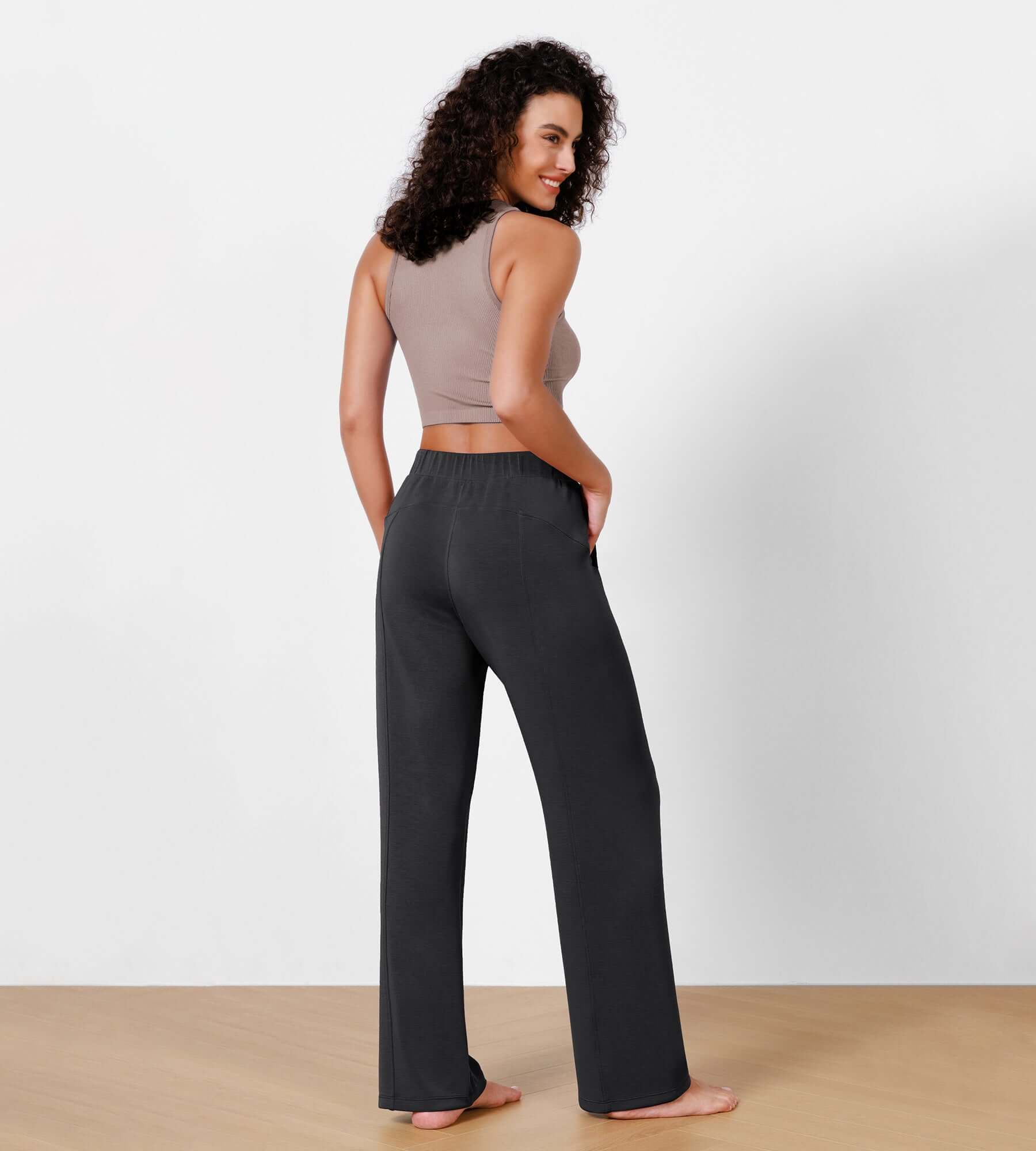 Women's Modal Soft Wide Leg Elastic High Waist Lounge Pants with Pockets - ododos