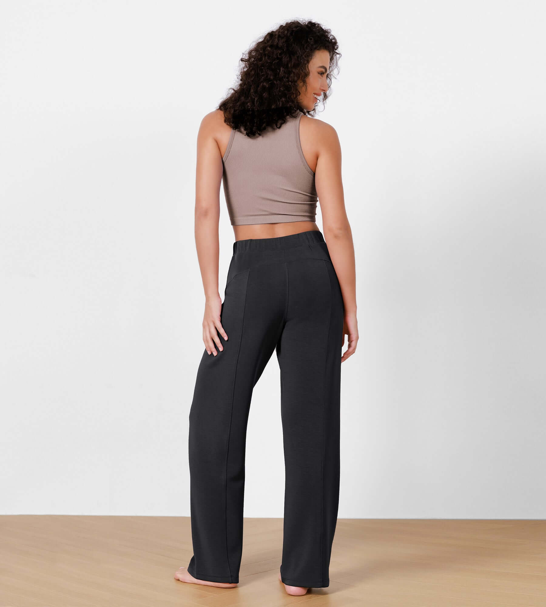 Women's Modal Soft Wide Leg Elastic High Waist Lounge Pants with Pockets - ododos