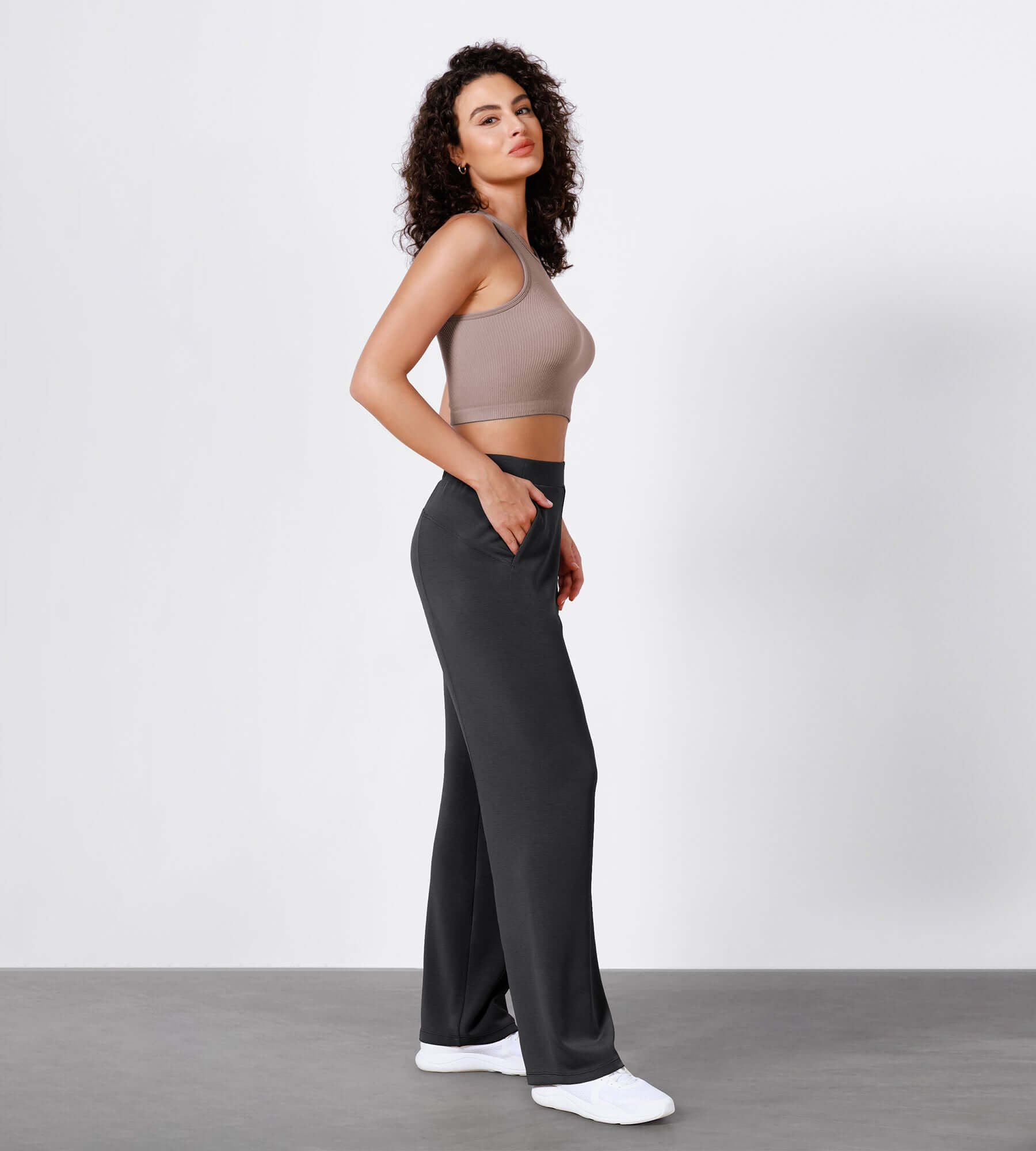 Women's Modal Soft Wide Leg Elastic High Waist Lounge Pants with Pockets - ododos