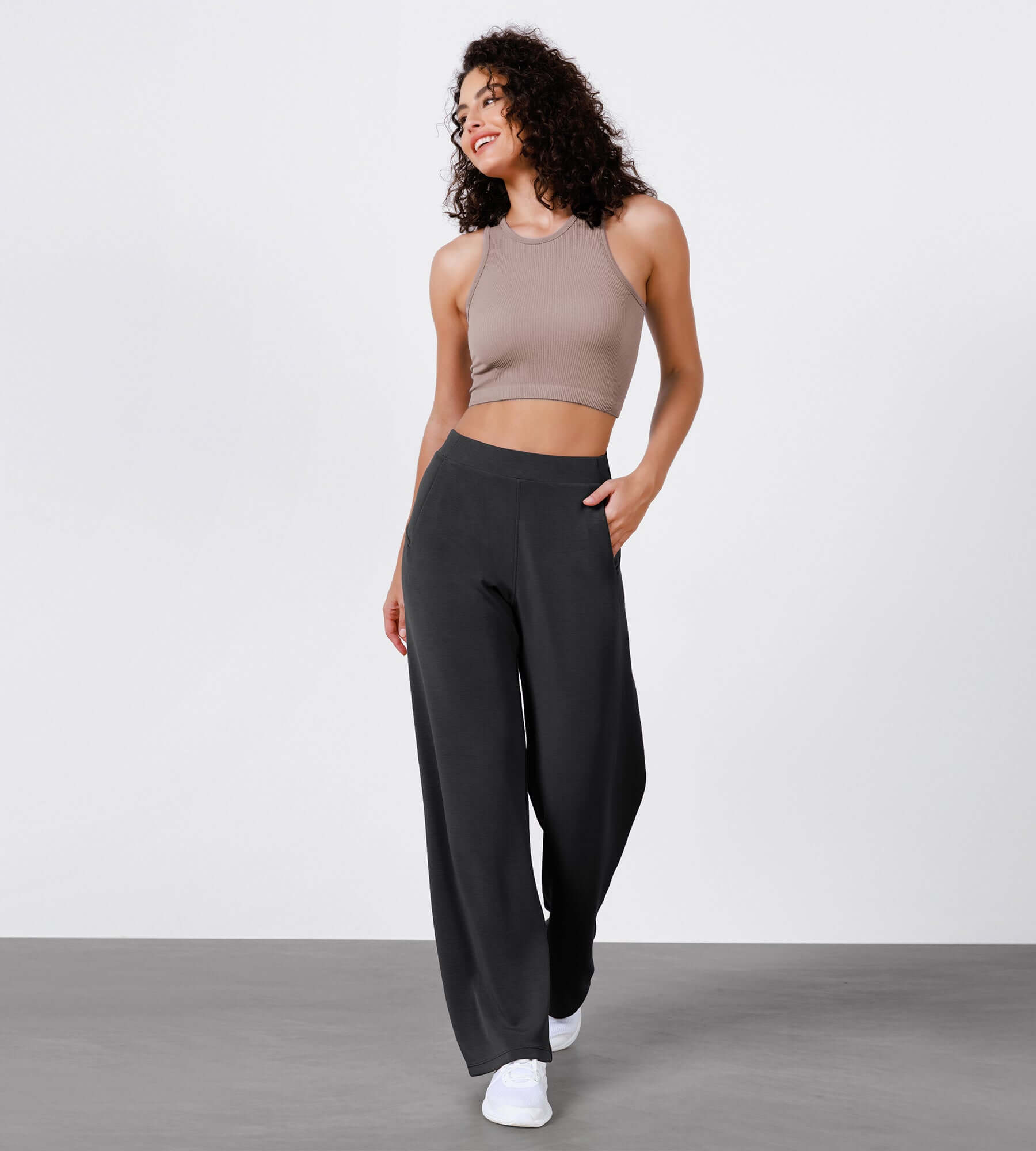 Women's Modal Soft Wide Leg Elastic High Waist Lounge Pants with Pockets - ododos