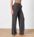 Women's Modal Soft Wide Leg Elastic High Waist Lounge Pants with Pockets Charcoal - ododos