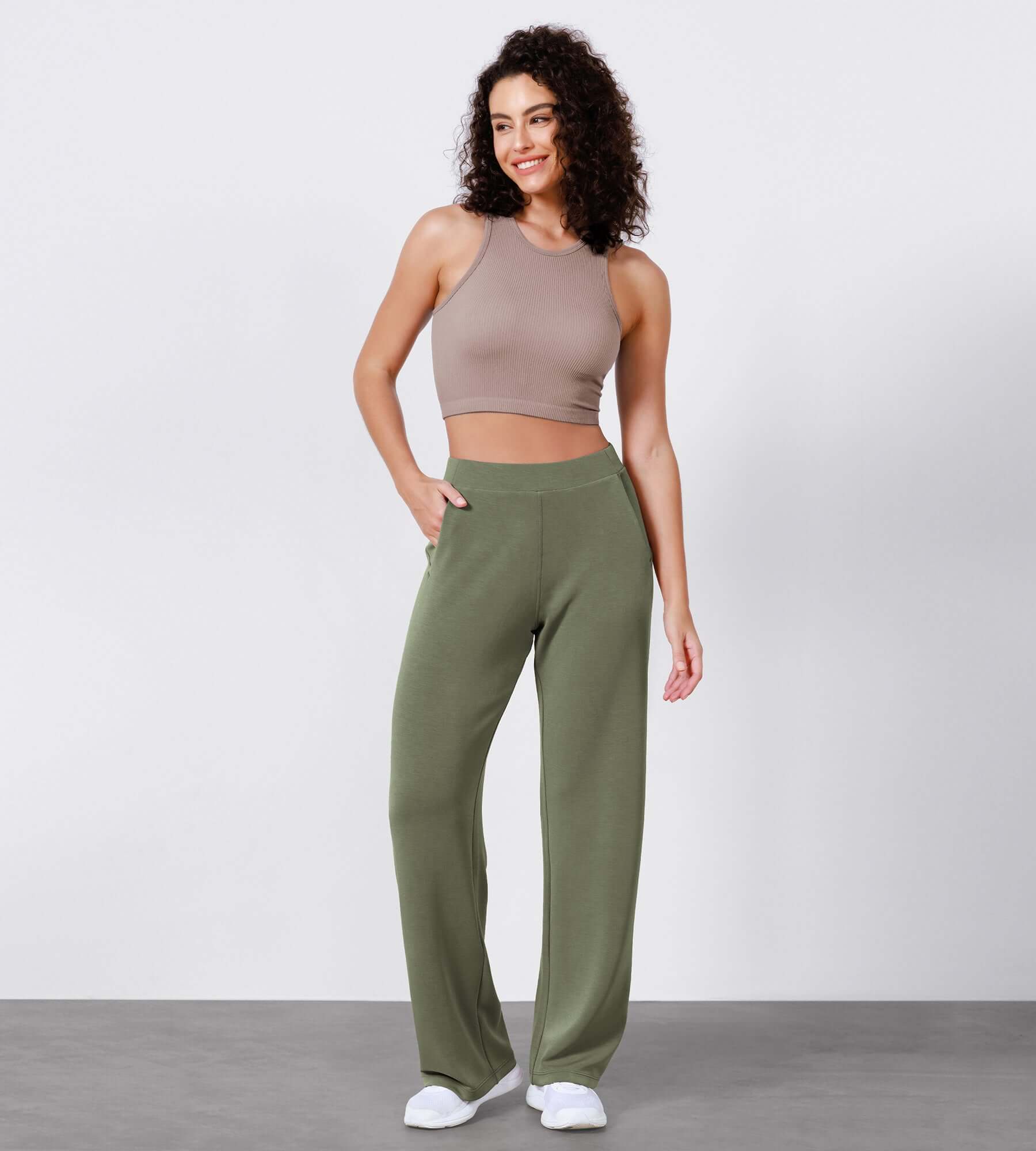 Women's Modal Soft Wide Leg Elastic High Waist Lounge Pants with Pockets - ododos