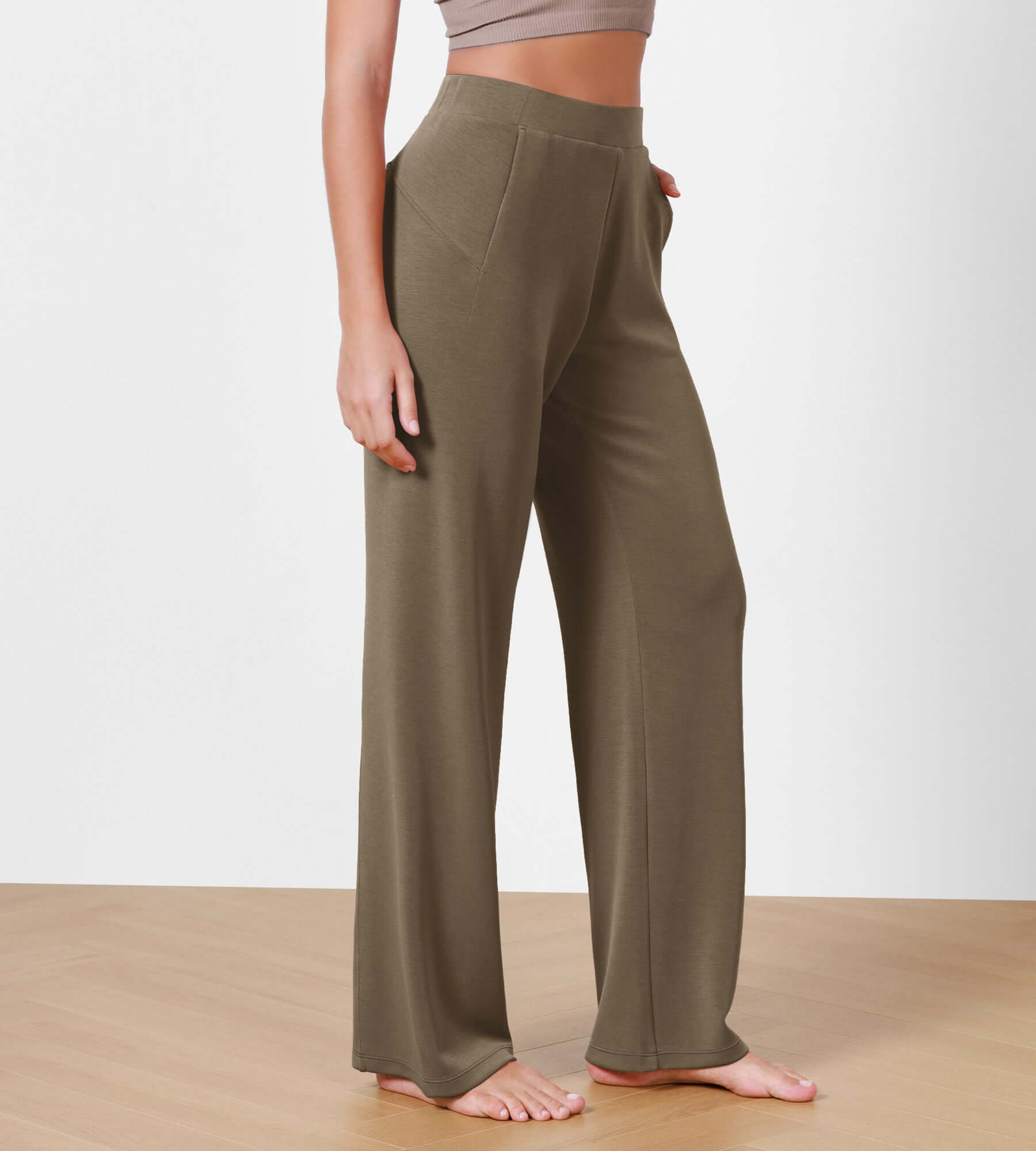 Women's Modal Soft Wide Leg Elastic High Waist Lounge Pants with Pockets Espresso - ododos