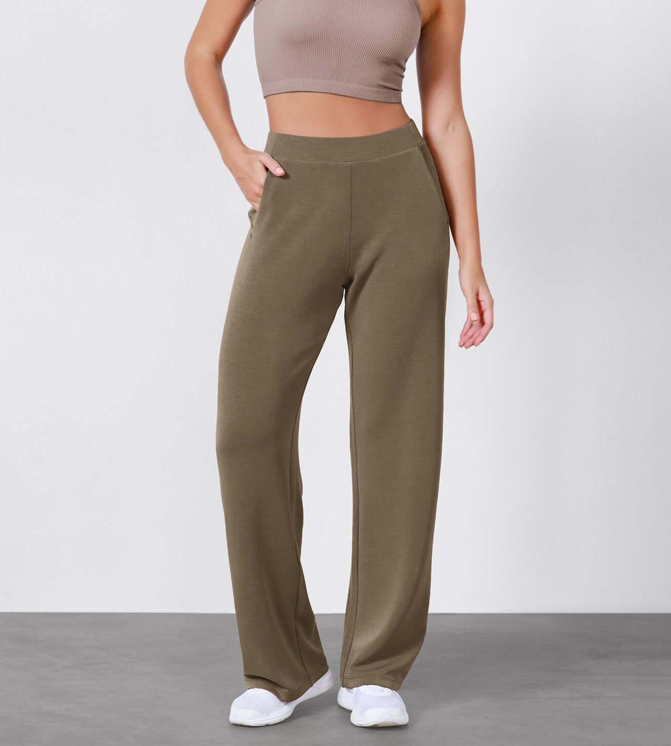 Women's Modal Soft Wide Leg Elastic High Waist Lounge Pants with Pockets - ododos