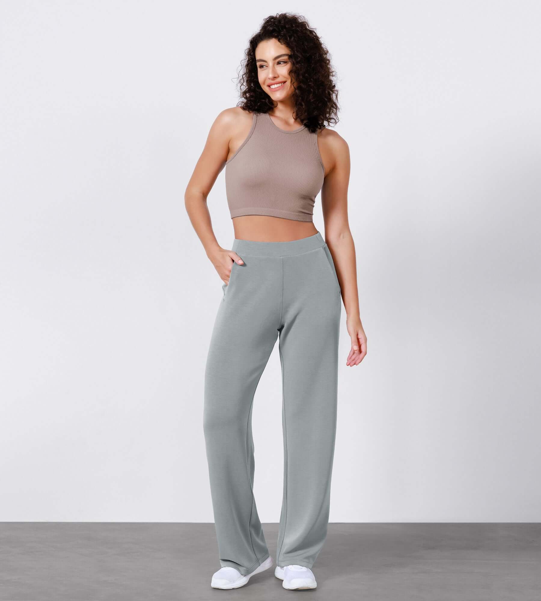 Women's Modal Soft Wide Leg Elastic High Waist Lounge Pants with Pockets - ododos