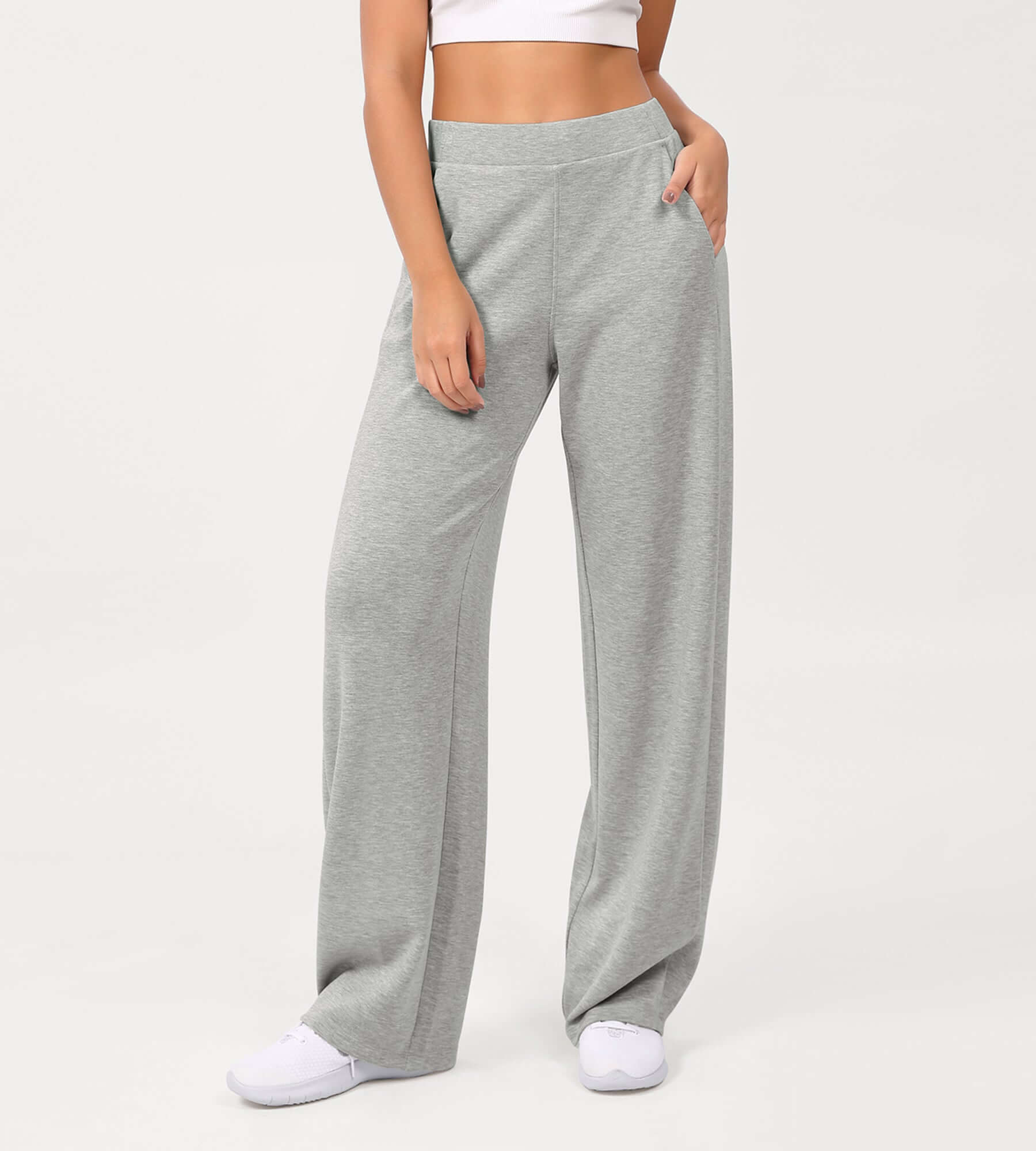 Women's Modal Soft Wide Leg Elastic High Waist Lounge Pants with Pockets Heather Grey - ododos