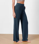 Women's Modal Soft Wide Leg Elastic High Waist Lounge Pants with Pockets Navy - ododos