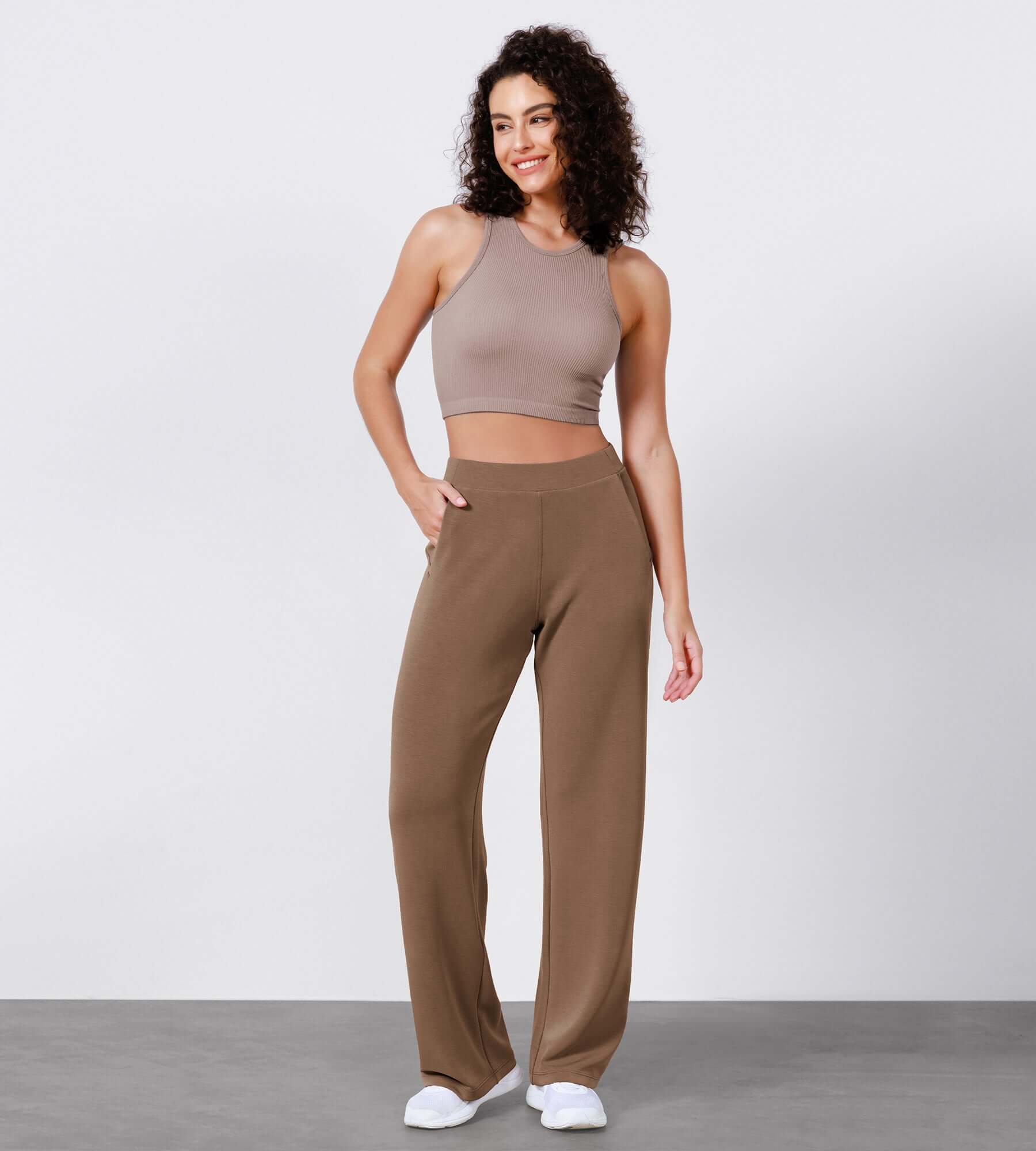 Women's Modal Soft Wide Leg Elastic High Waist Lounge Pants with Pockets - ododos