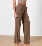 Women's Modal Soft Wide Leg Elastic High Waist Lounge Pants with Pockets Nutria - ododos