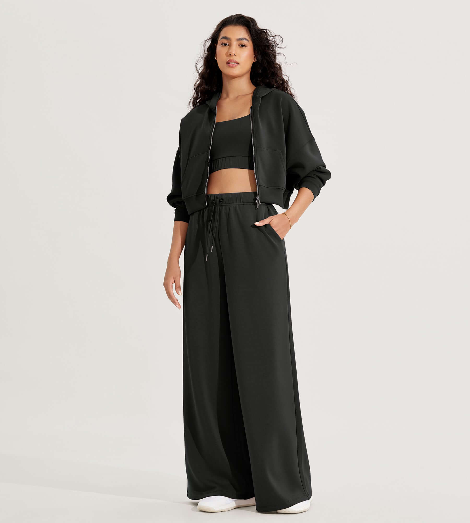 Modal Soft Drawstring High Waist Pull-On Casual Pants with Pockets - ododos