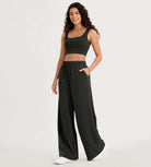 Modal Soft Drawstring High Waist Pull-On Casual Pants with Pockets - ododos