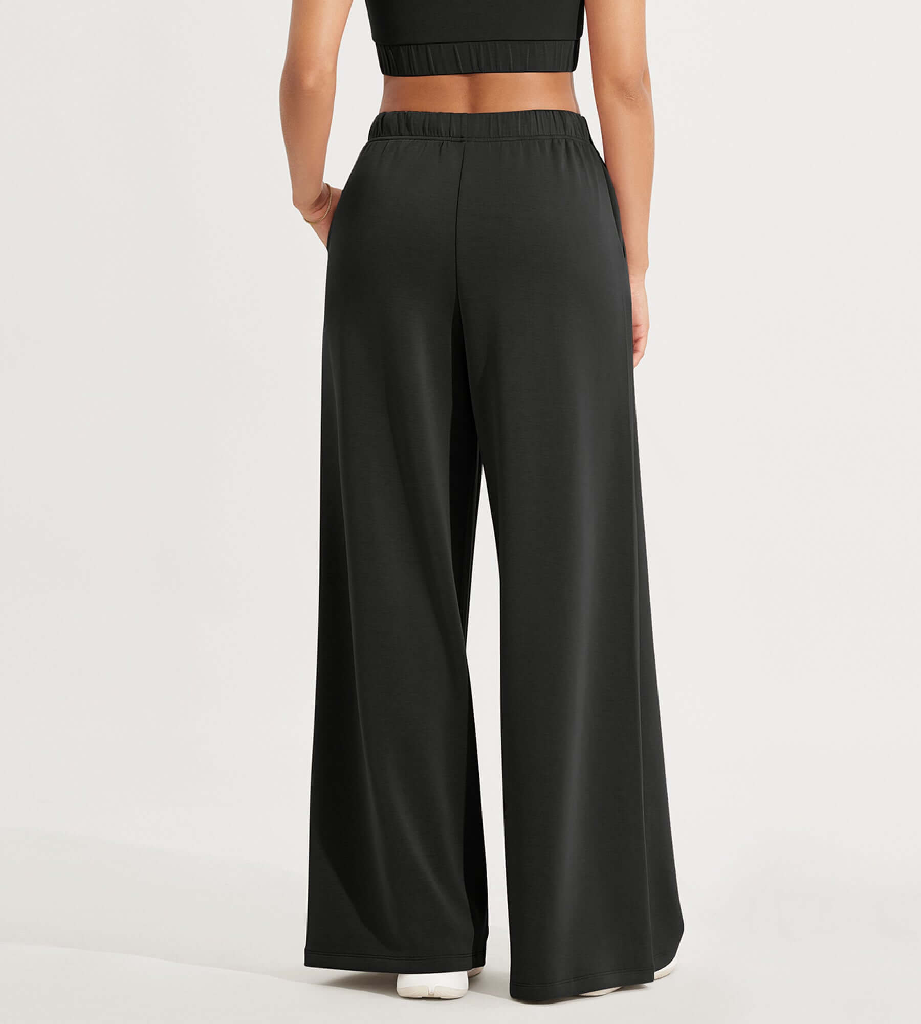 Modal Soft Drawstring High Waist Pull-On Casual Pants with Pockets - ododos