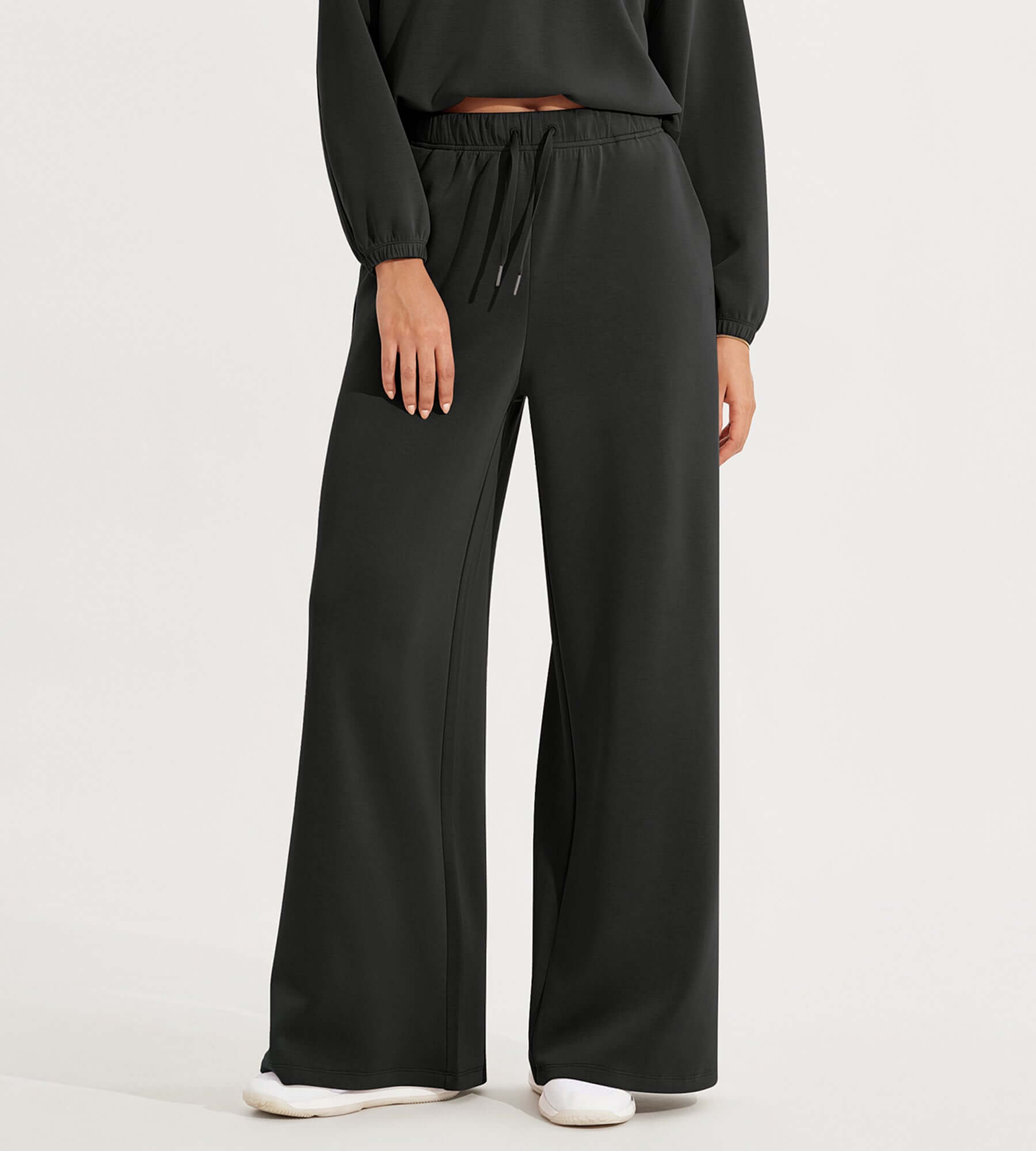 Modal Soft Drawstring High Waist Pull-On Casual Pants with Pockets Black - ododos