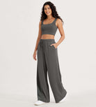 Modal Soft Drawstring High Waist Pull-On Casual Pants with Pockets - ododos