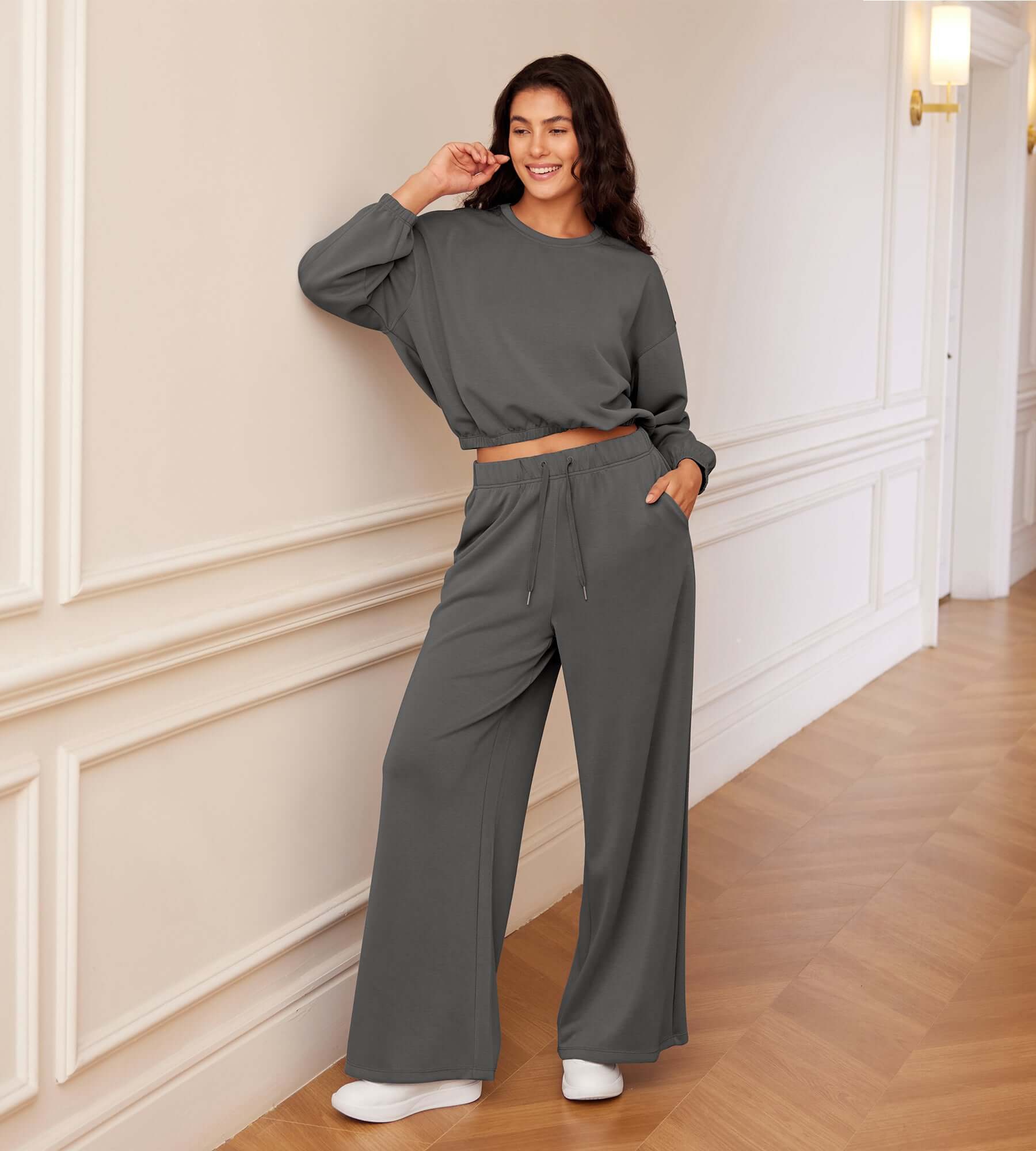 Modal Soft Drawstring High Waist Pull-On Casual Pants with Pockets - ododos