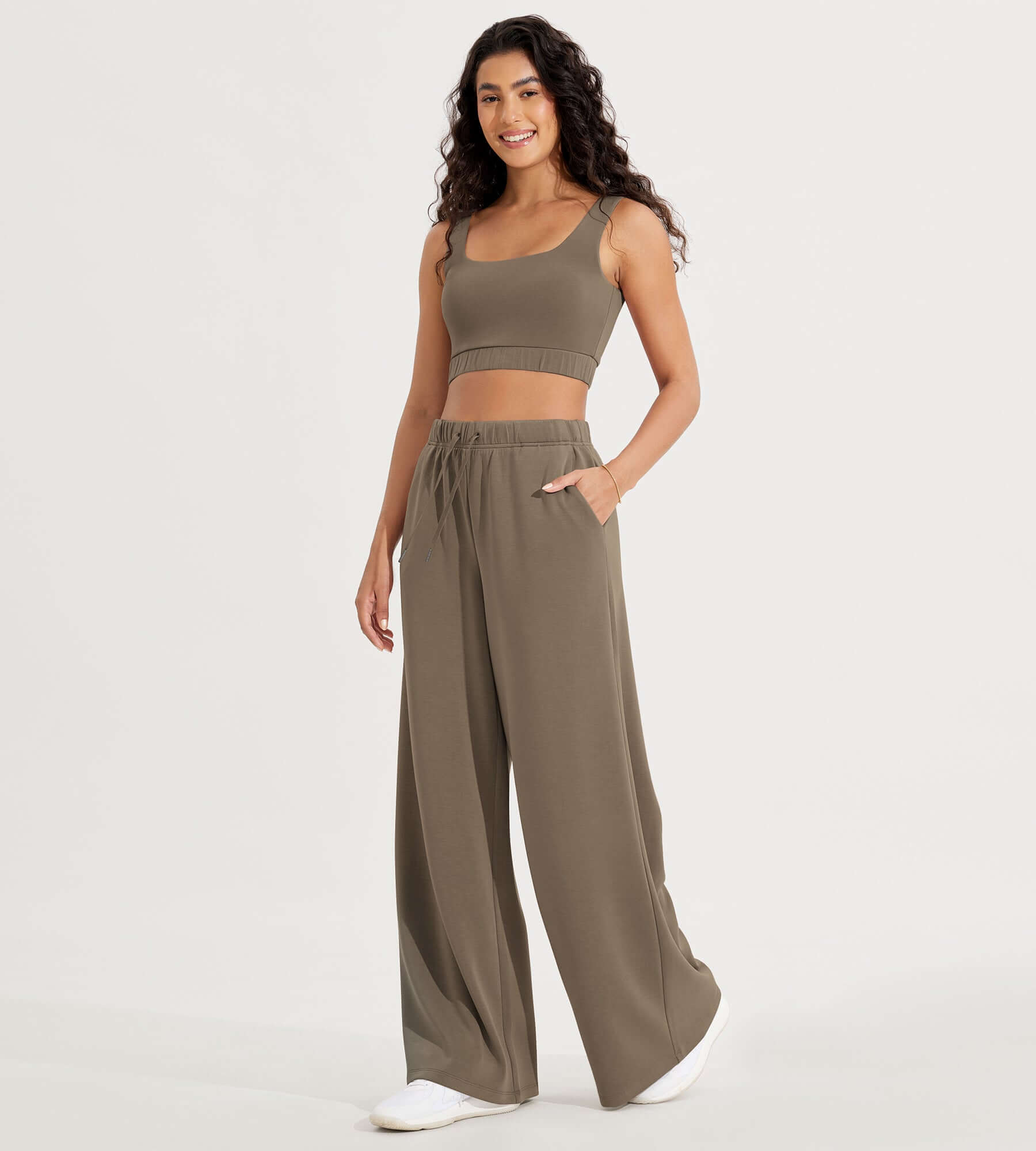 Modal Soft Drawstring High Waist Pull-On Casual Pants with Pockets - ododos