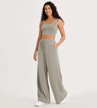 Modal Soft Drawstring High Waist Pull-On Casual Pants with Pockets - ododos