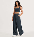 Modal Soft Drawstring High Waist Pull-On Casual Pants with Pockets - ododos