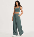 Modal Soft Drawstring High Waist Pull-On Casual Pants with Pockets - ododos