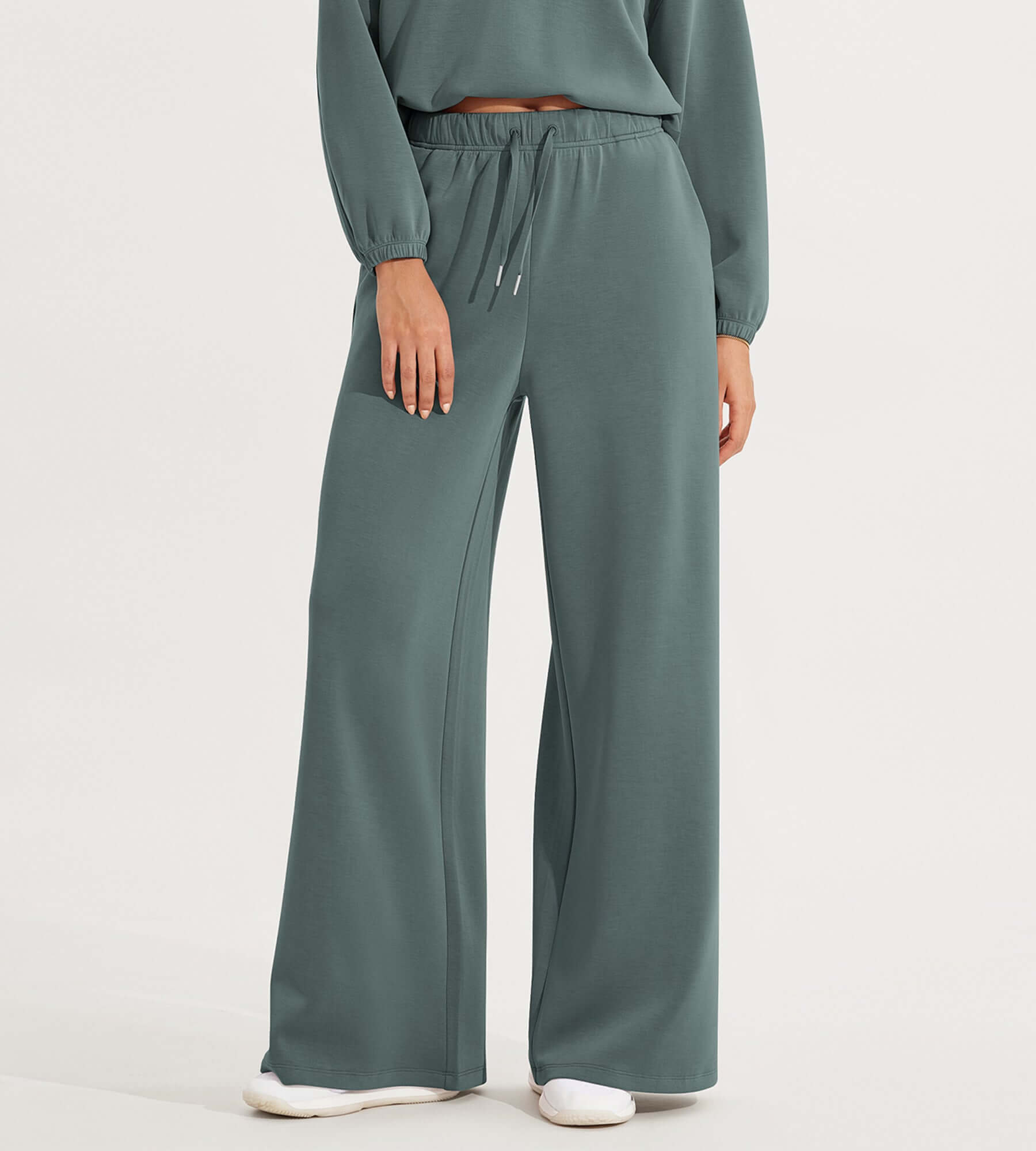 Modal Soft Drawstring High Waist Pull-On Casual Pants with Pockets Slate Green - ododos