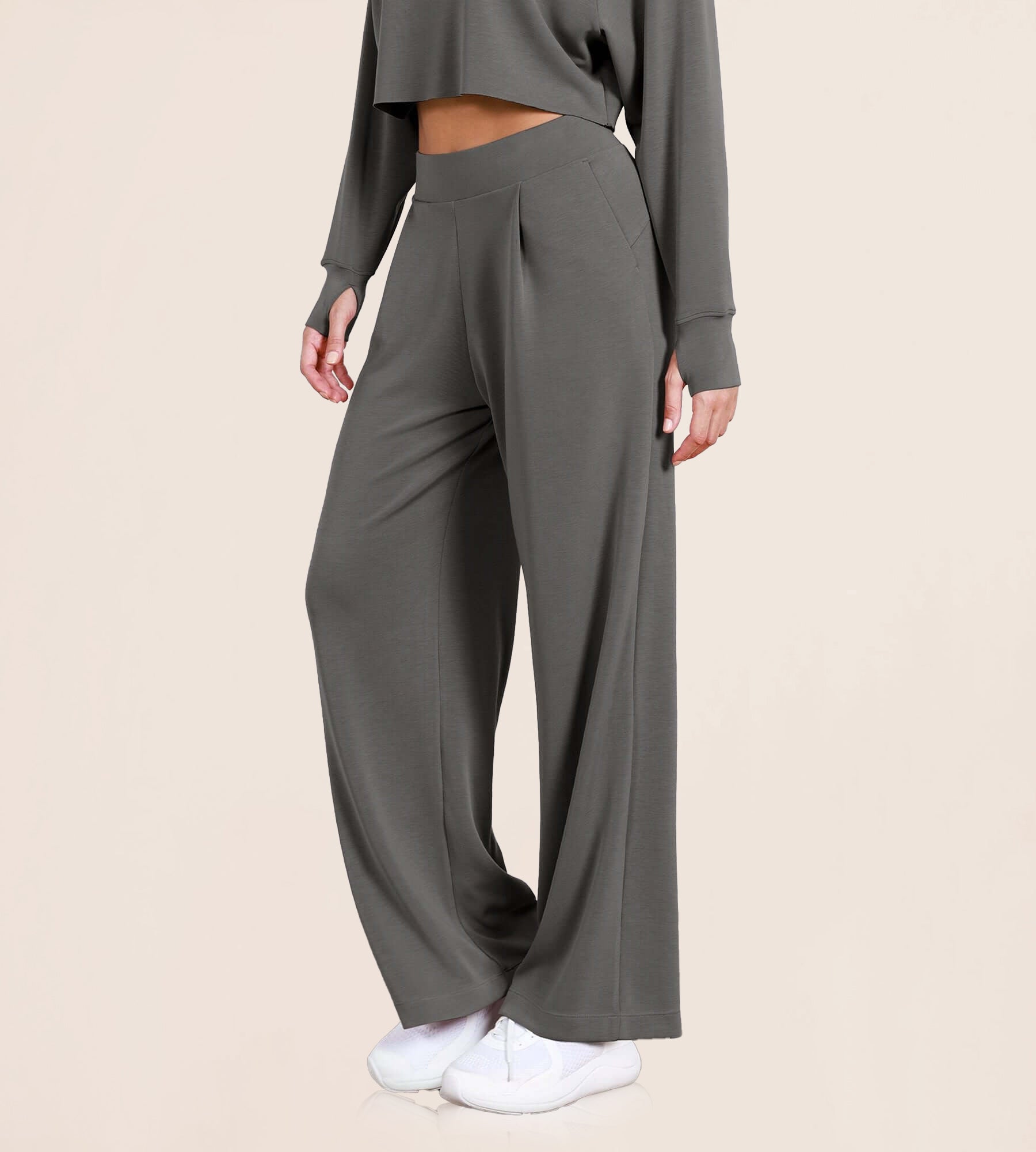 Modal Soft High Waist Wide Leg Casual Pants with Pockets - ododos