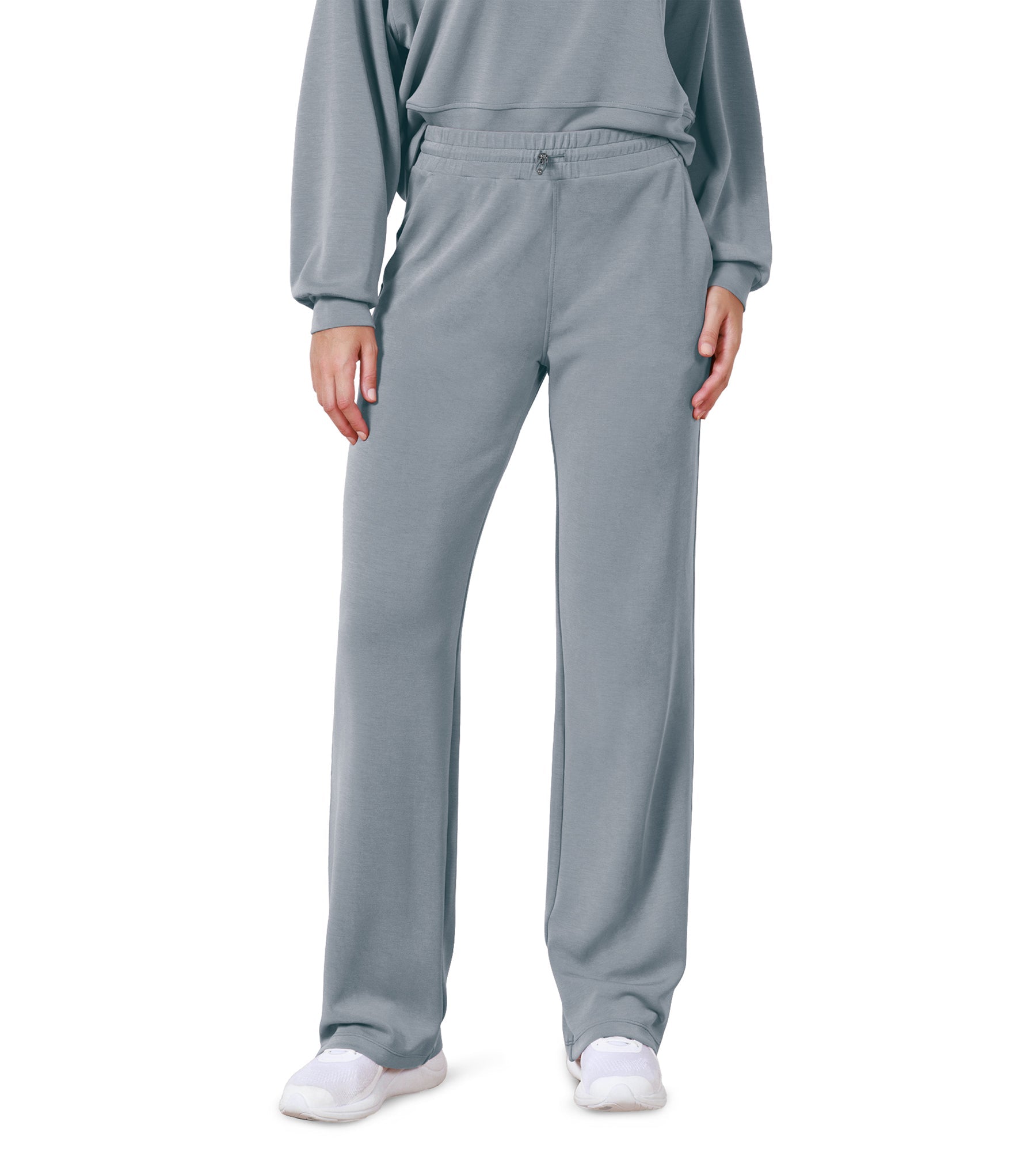 27 Adjustable Shockcord High Waist Casual Lounge Pants with Pockets Grey Blue - ododos