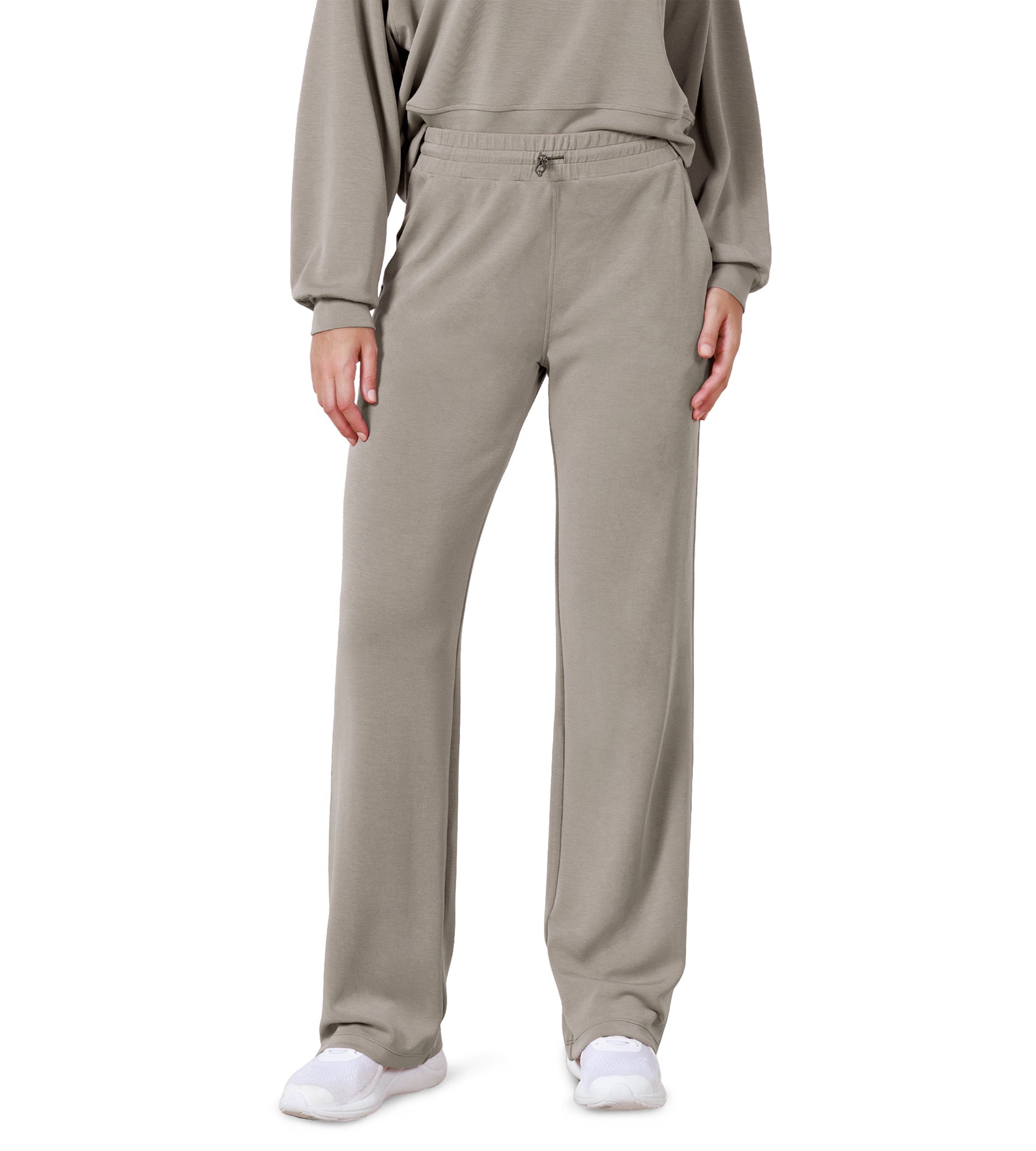 27 Adjustable Shockcord High Waist Casual Lounge Pants with Pockets Khaki - ododos