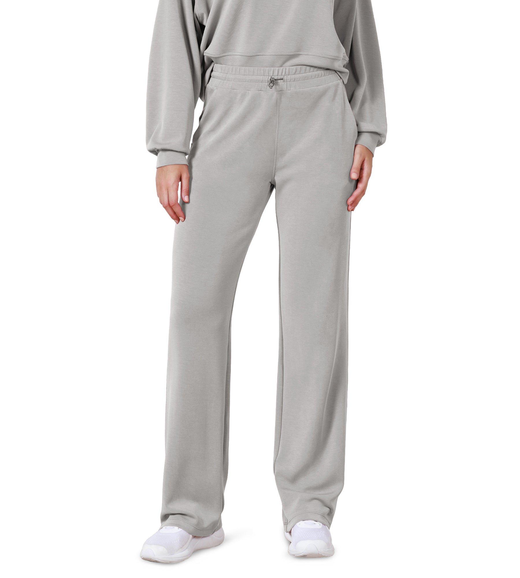 29" Adjustable Shockcord High Waist Casual Lounge Pants with Pockets Light Gray - ododos