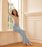 Modal Soft High Waist Casual Flared Pants Grey Blue - ododos