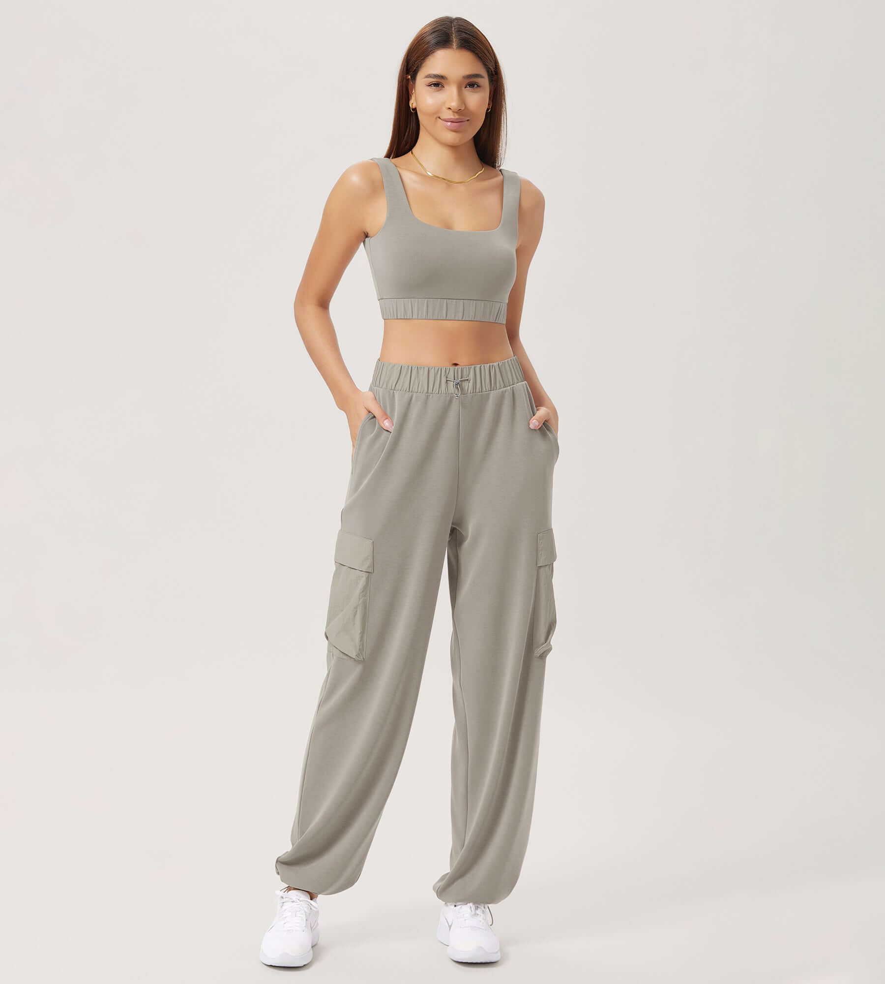 Wide Leg Cargo Adjustable Shockcord Loose Jogger Pants with Pockets - ododos